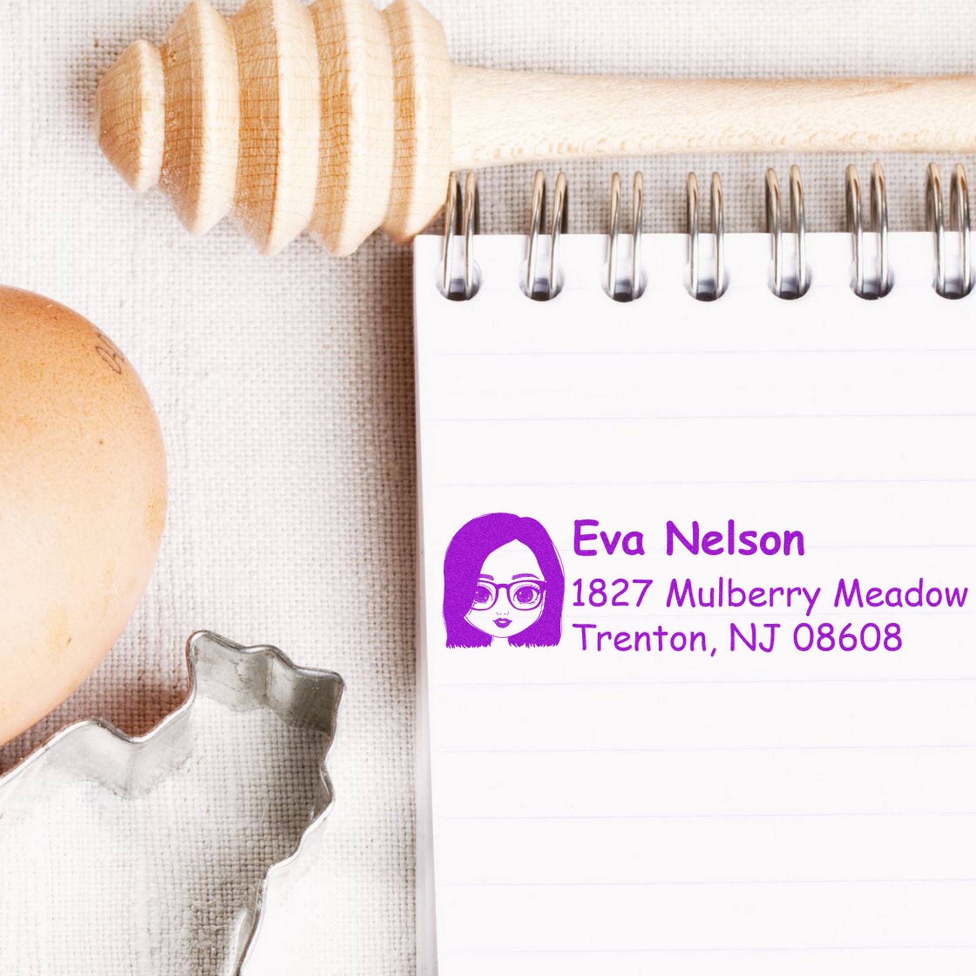 Wood Handle Ms Eva Bitmoji Address Stamp