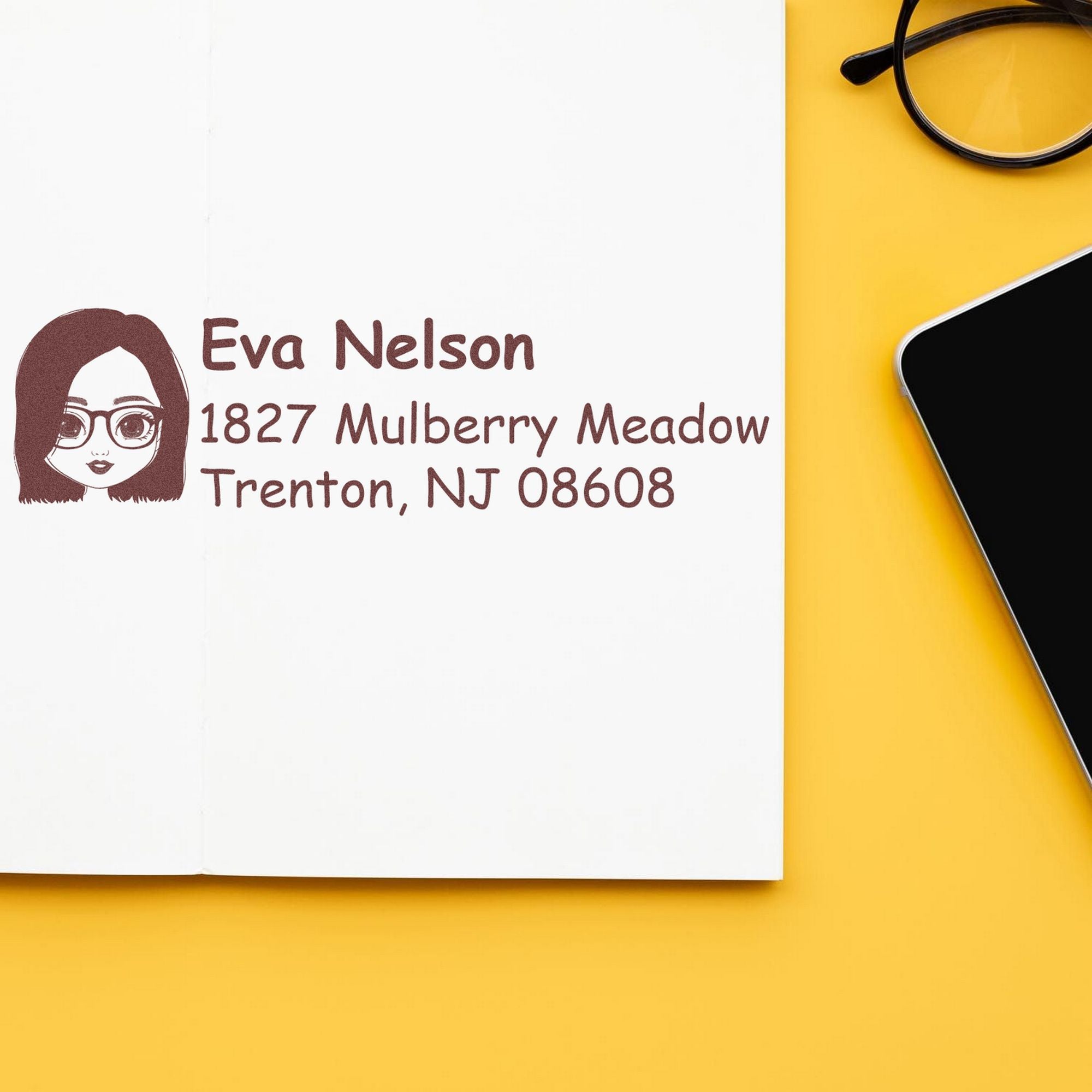 Wood Handle Ms Eva Bitmoji Address Stamp