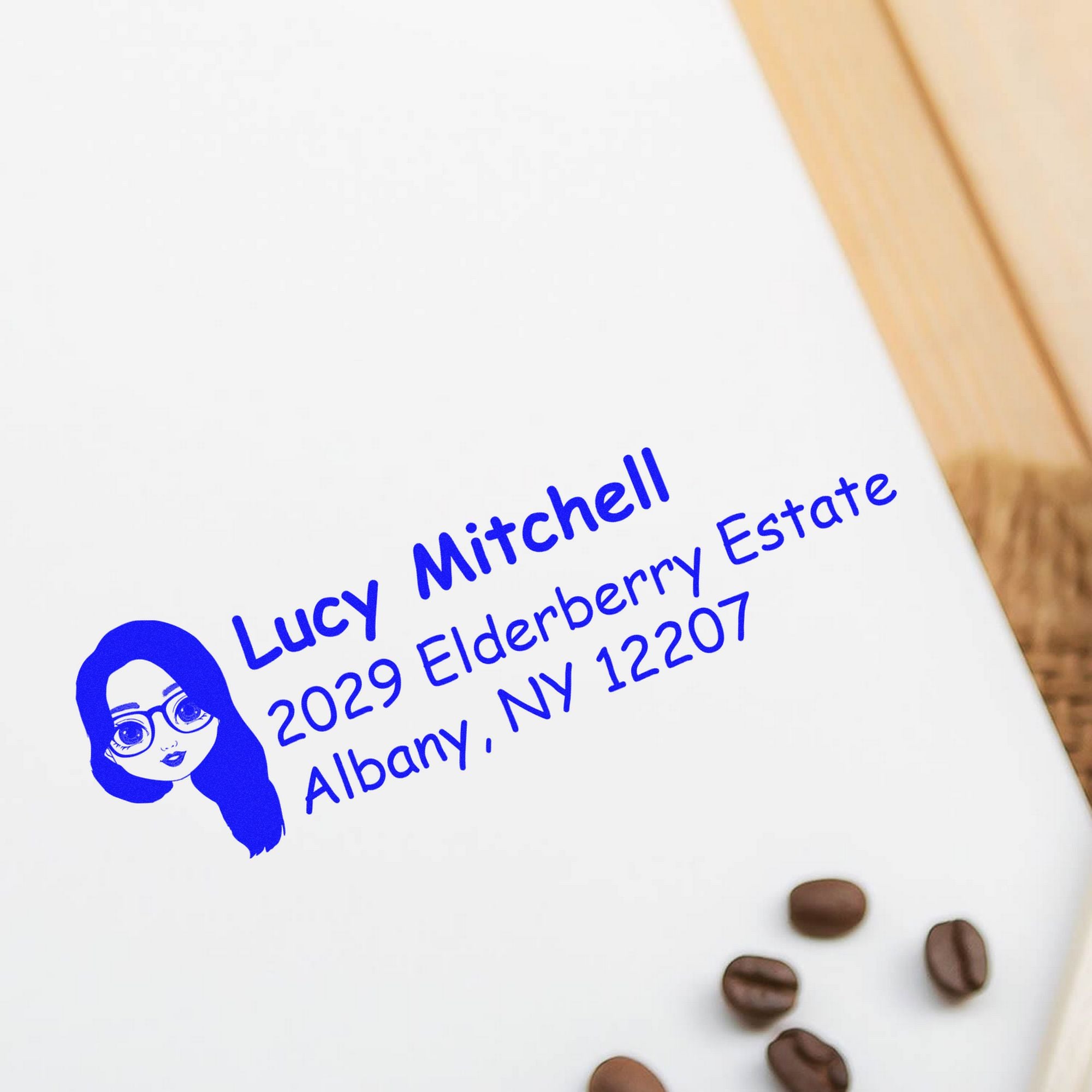 Wood Handle Ms Lucy Bitmoji Address Stamp