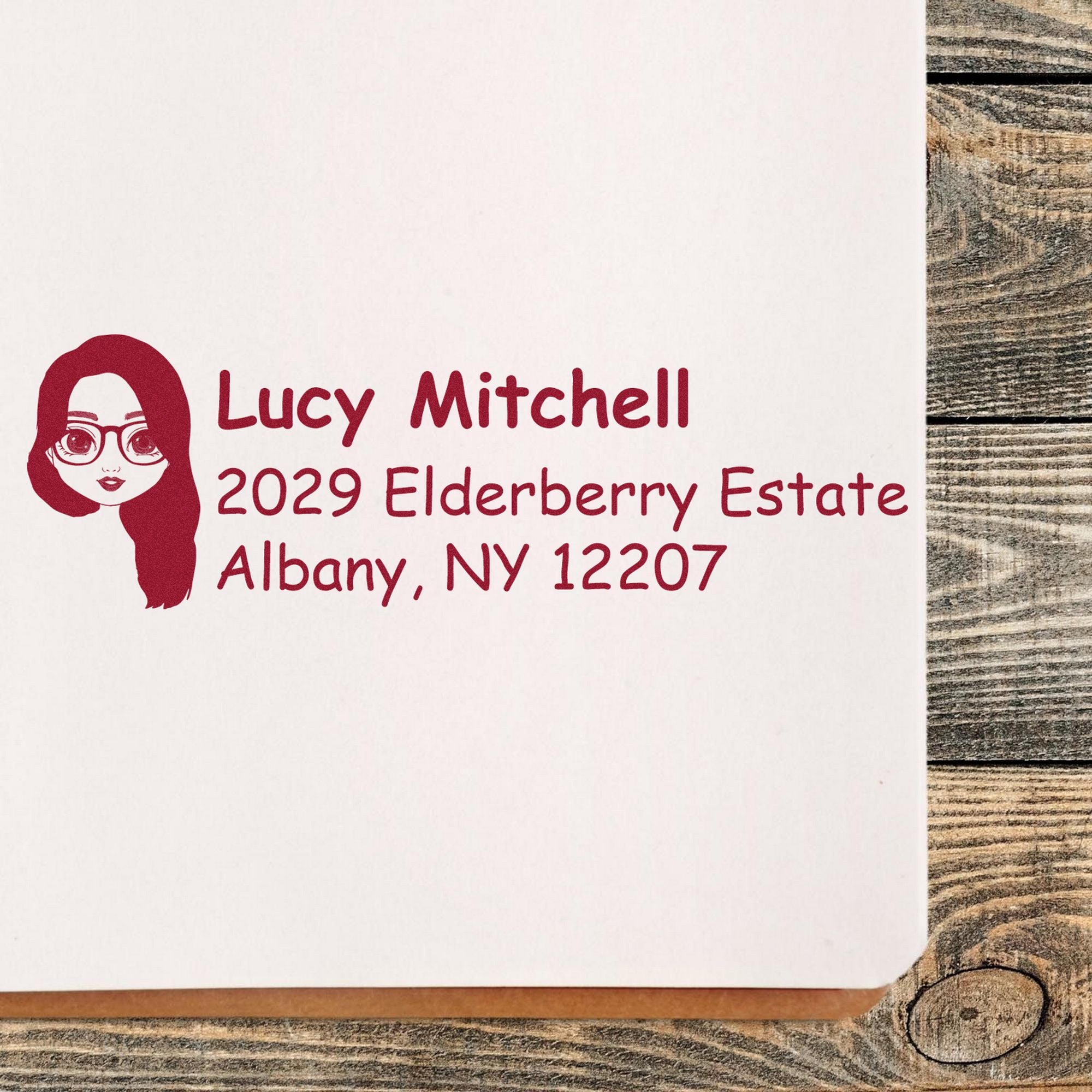 Wood Handle Ms Lucy Bitmoji Address Stamp