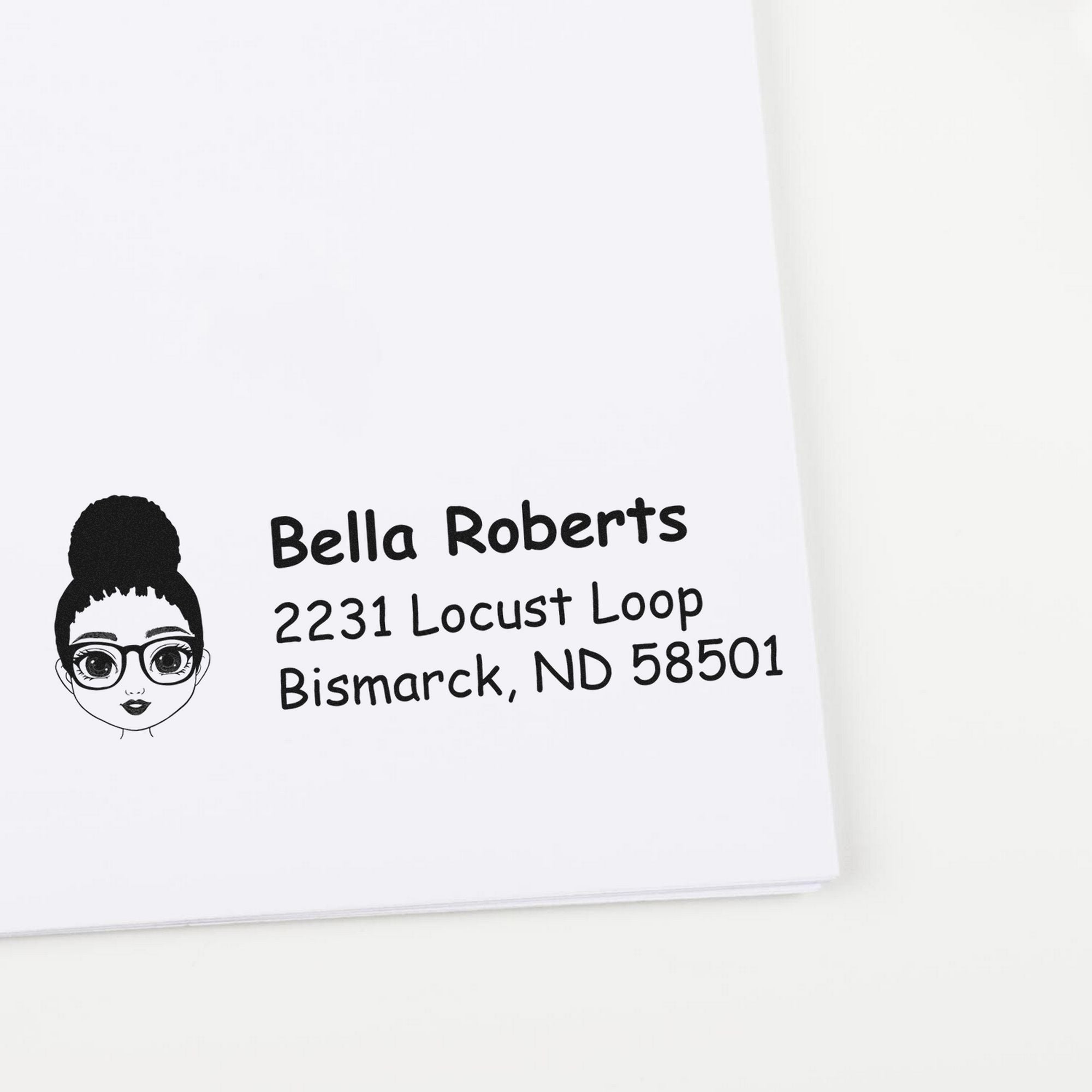 Wood Handle Ms Bella Bitmoji Address Stamp