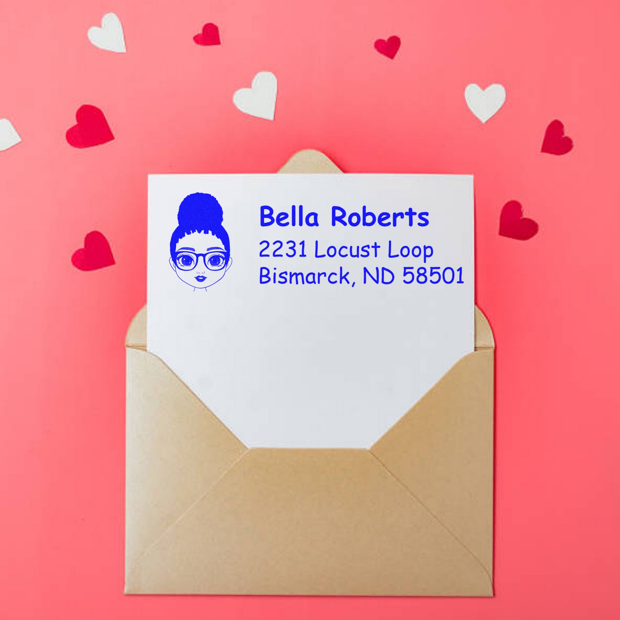 Wood Handle Ms Bella Bitmoji Address Stamp