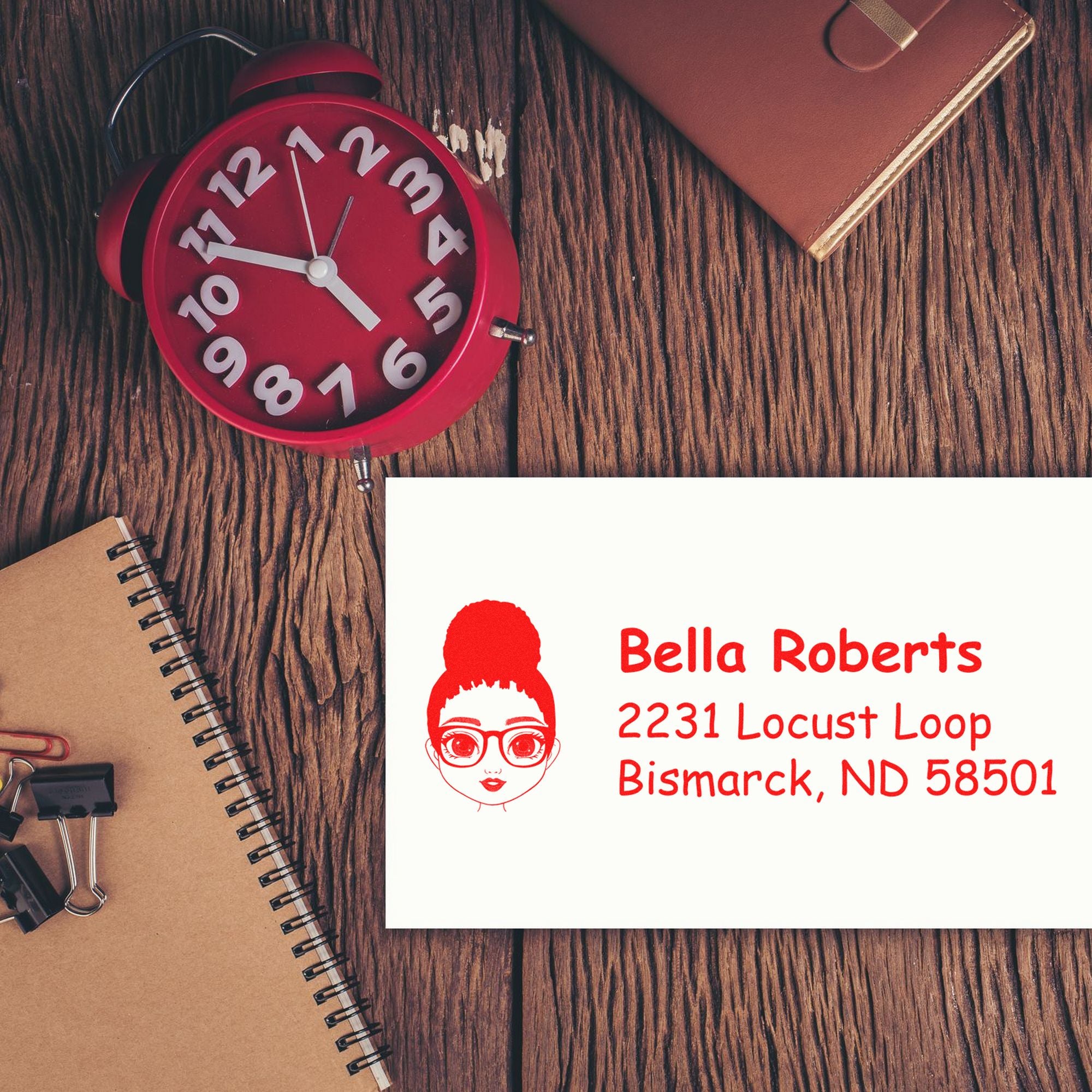 Wood Handle Ms Bella Bitmoji Address Stamp