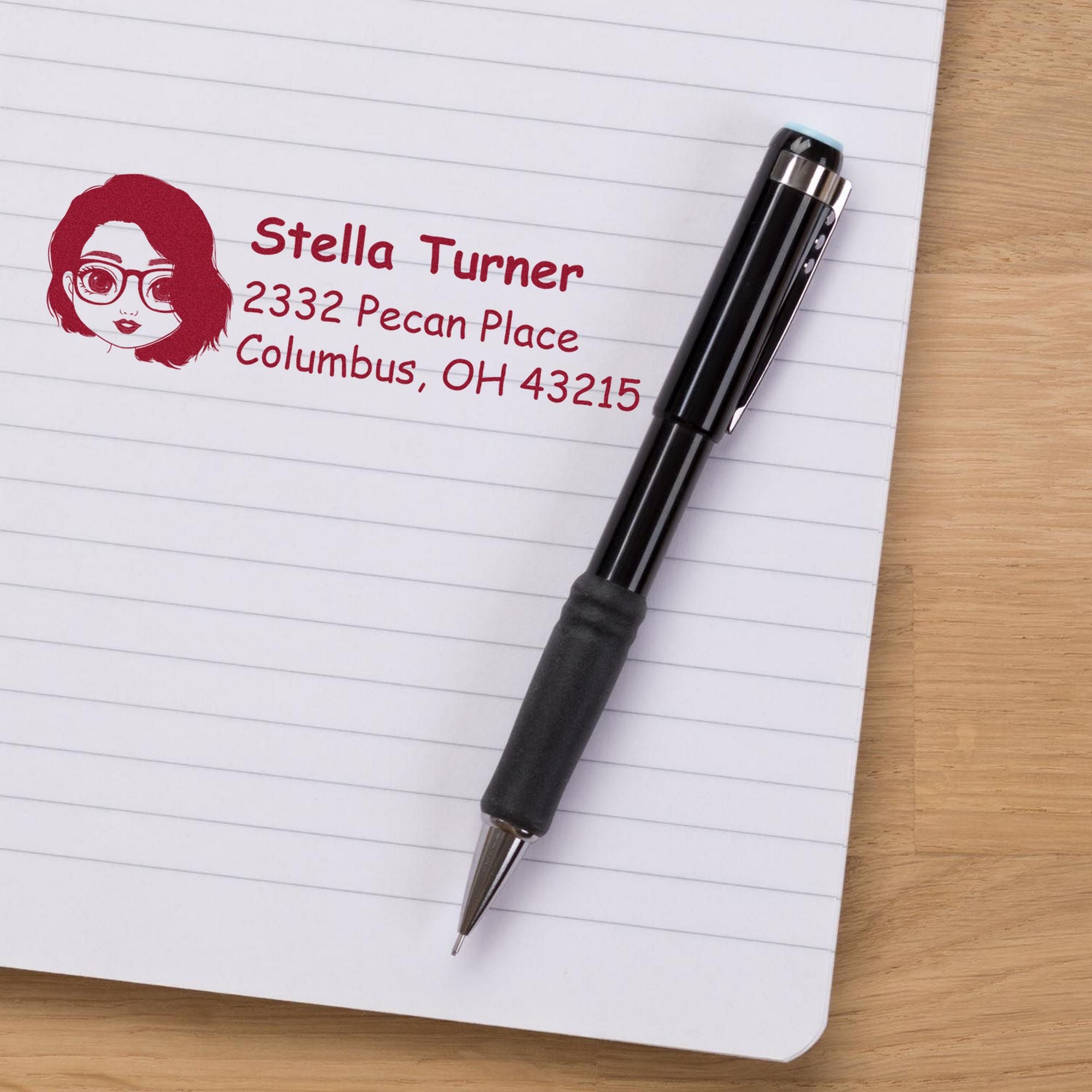 Wood Handle Ms Stella Bitmoji Address Stamp