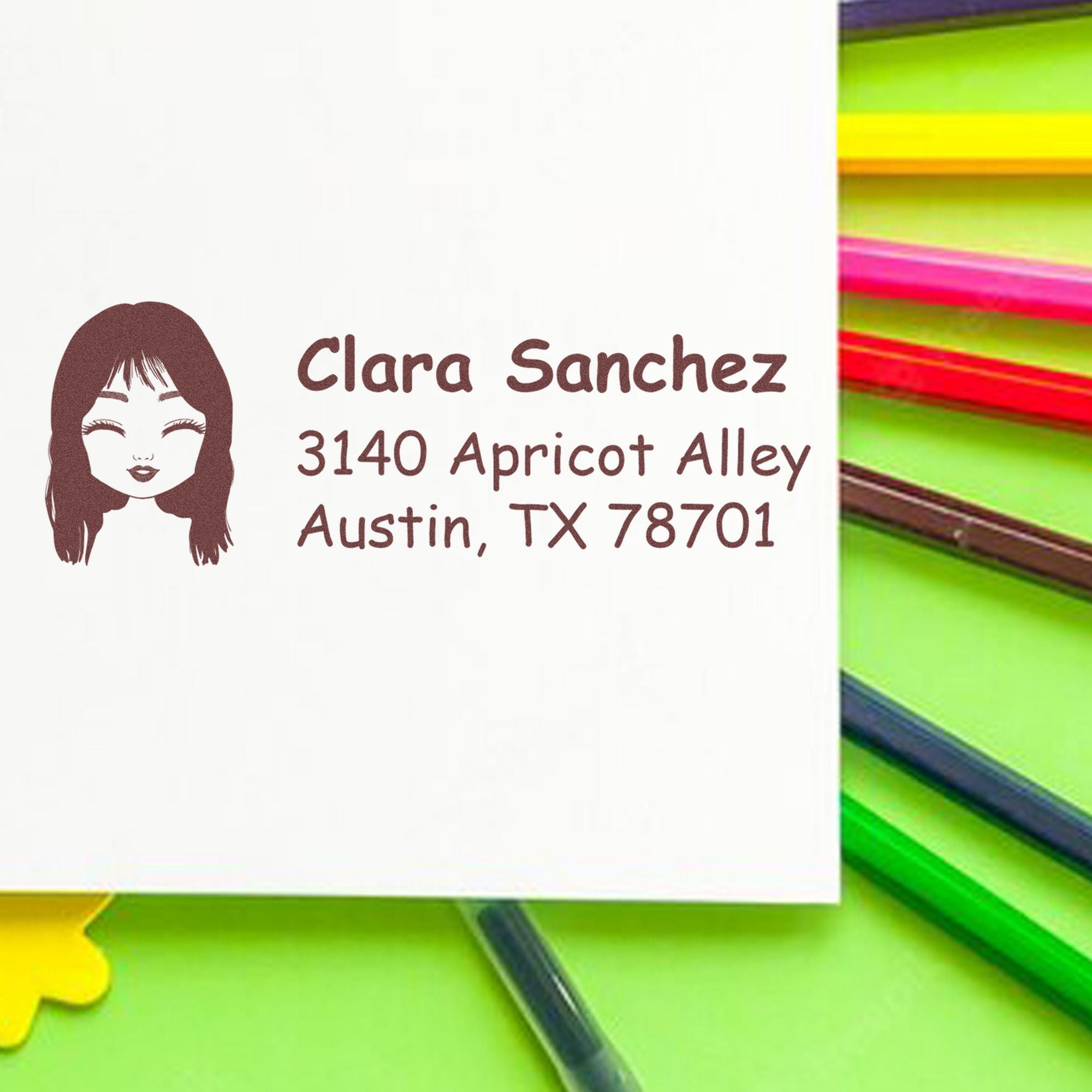 Wood Handle Ms Clara Bitmoji Address Stamp