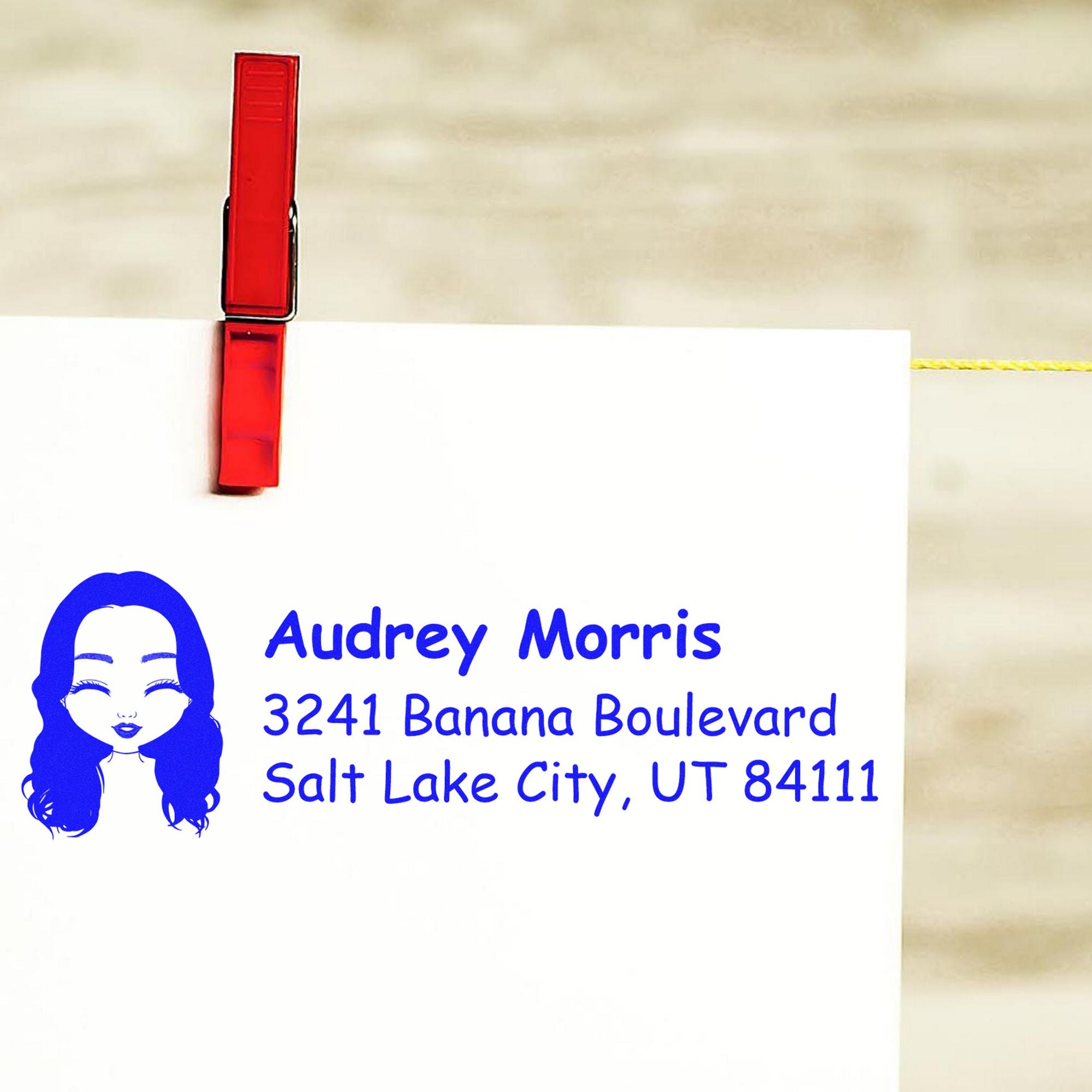 Wood Handle Ms Audrey Bitmoji Address Stamp