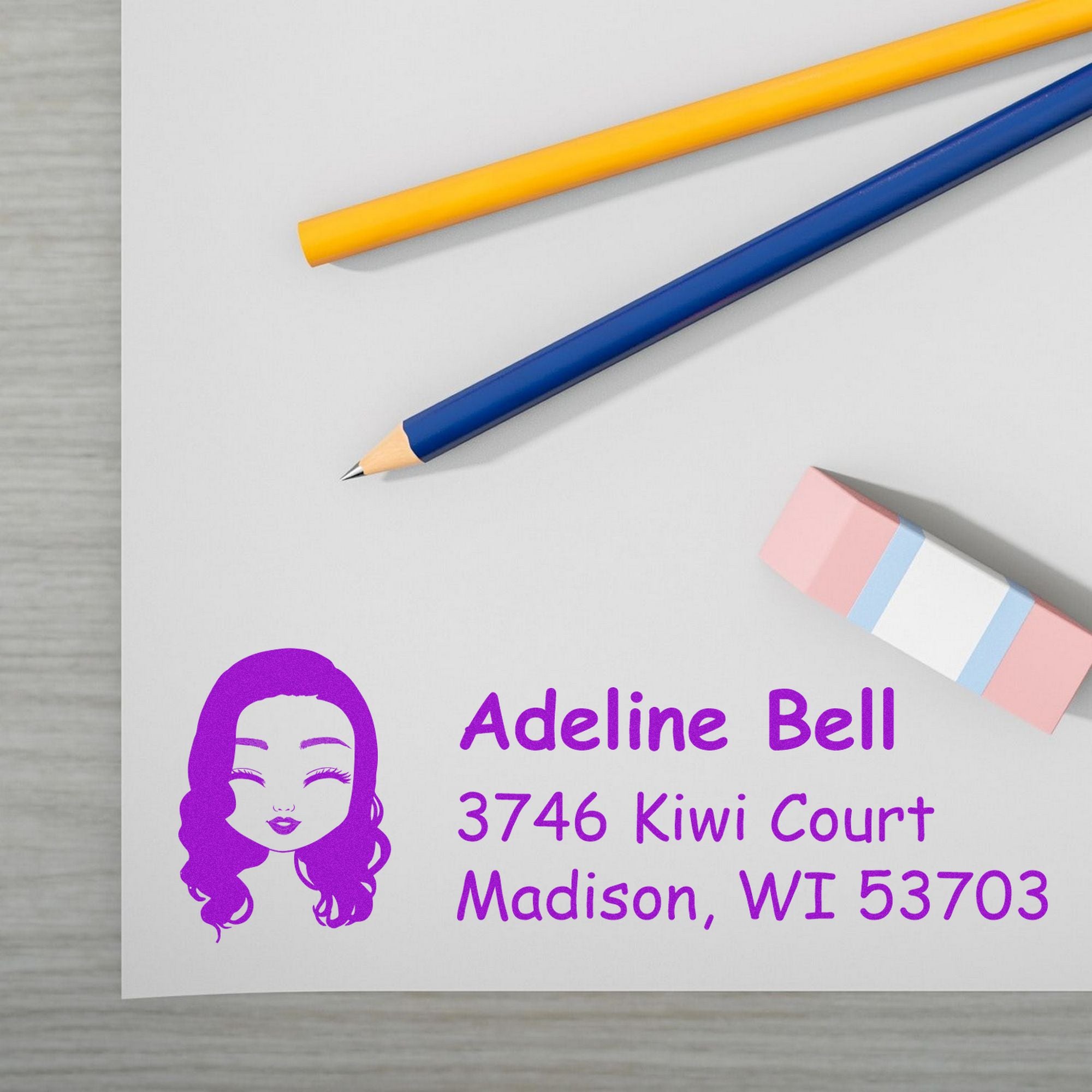 Wood Handle Ms Adeline Bitmoji Address Stamp