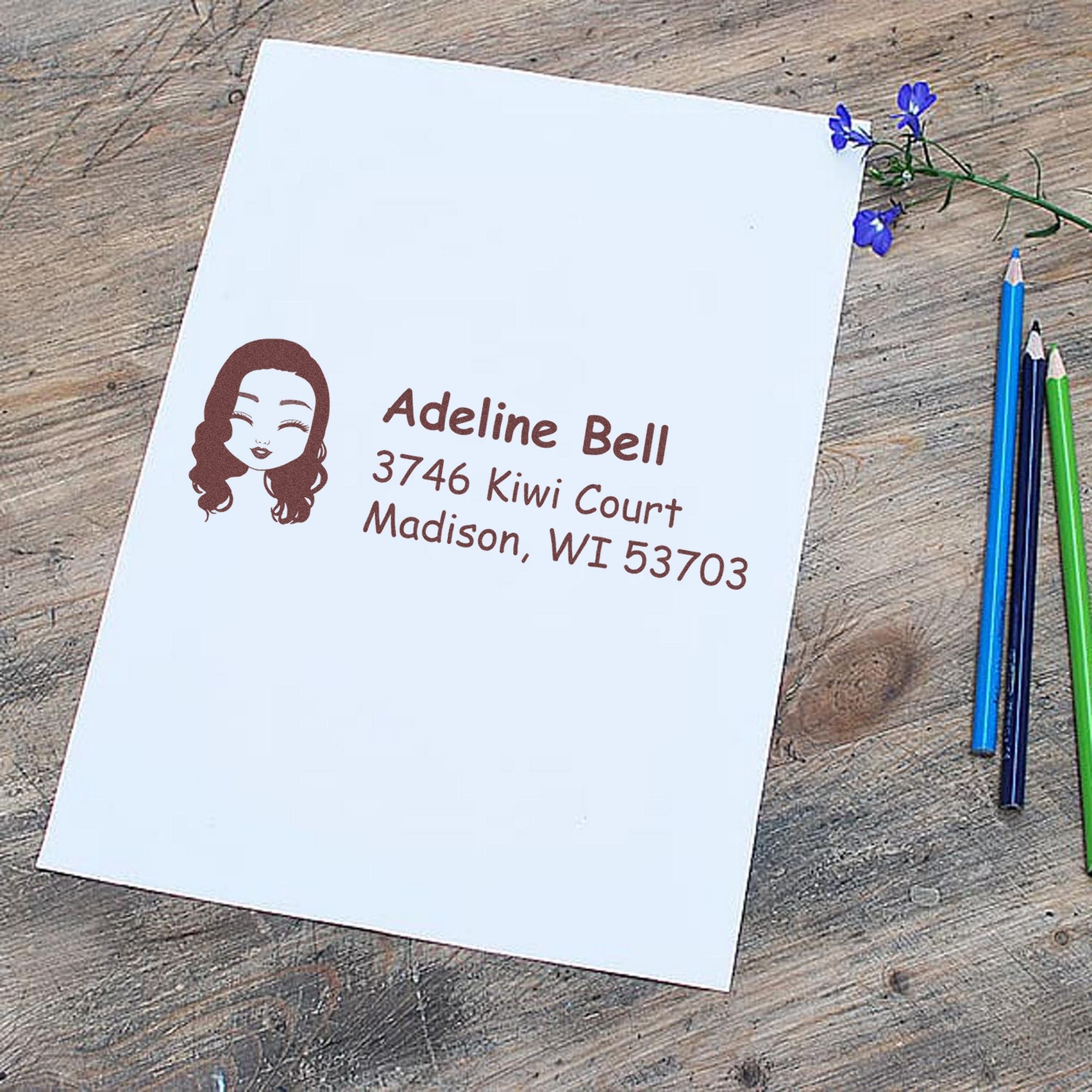 Ms Adeline Bitmoji Customized Address Stamp Pre-Inked