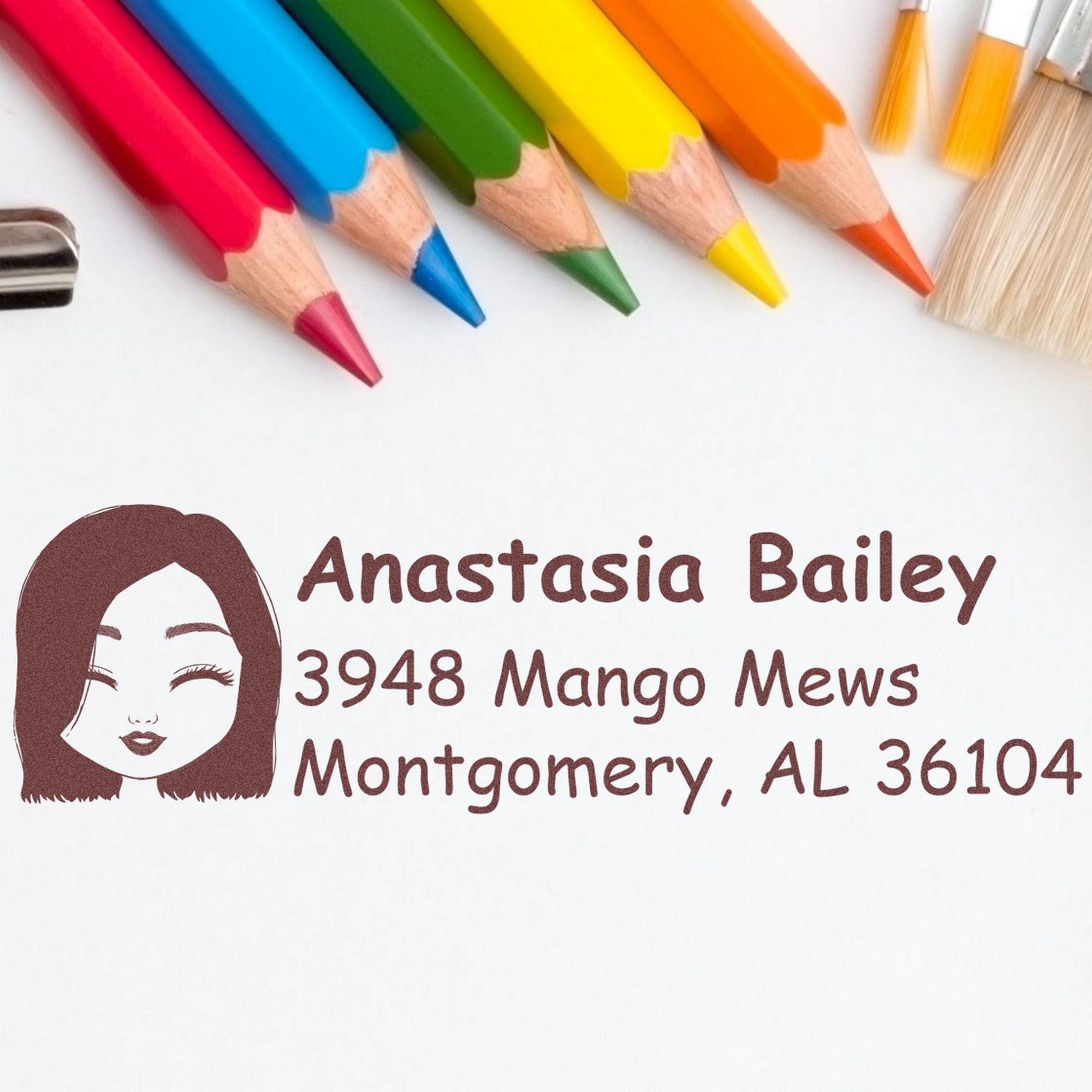 Wood Handle Ms Anastasia Bitmoji Address Stamp