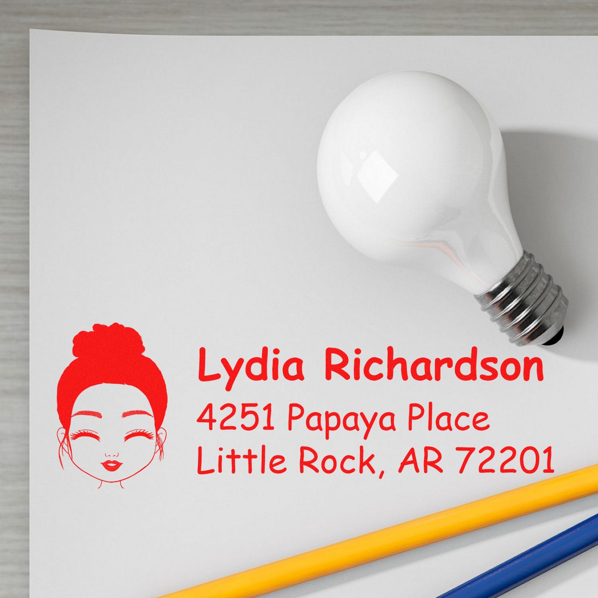 Wood Handle Ms Lydia Bitmoji Address Stamp