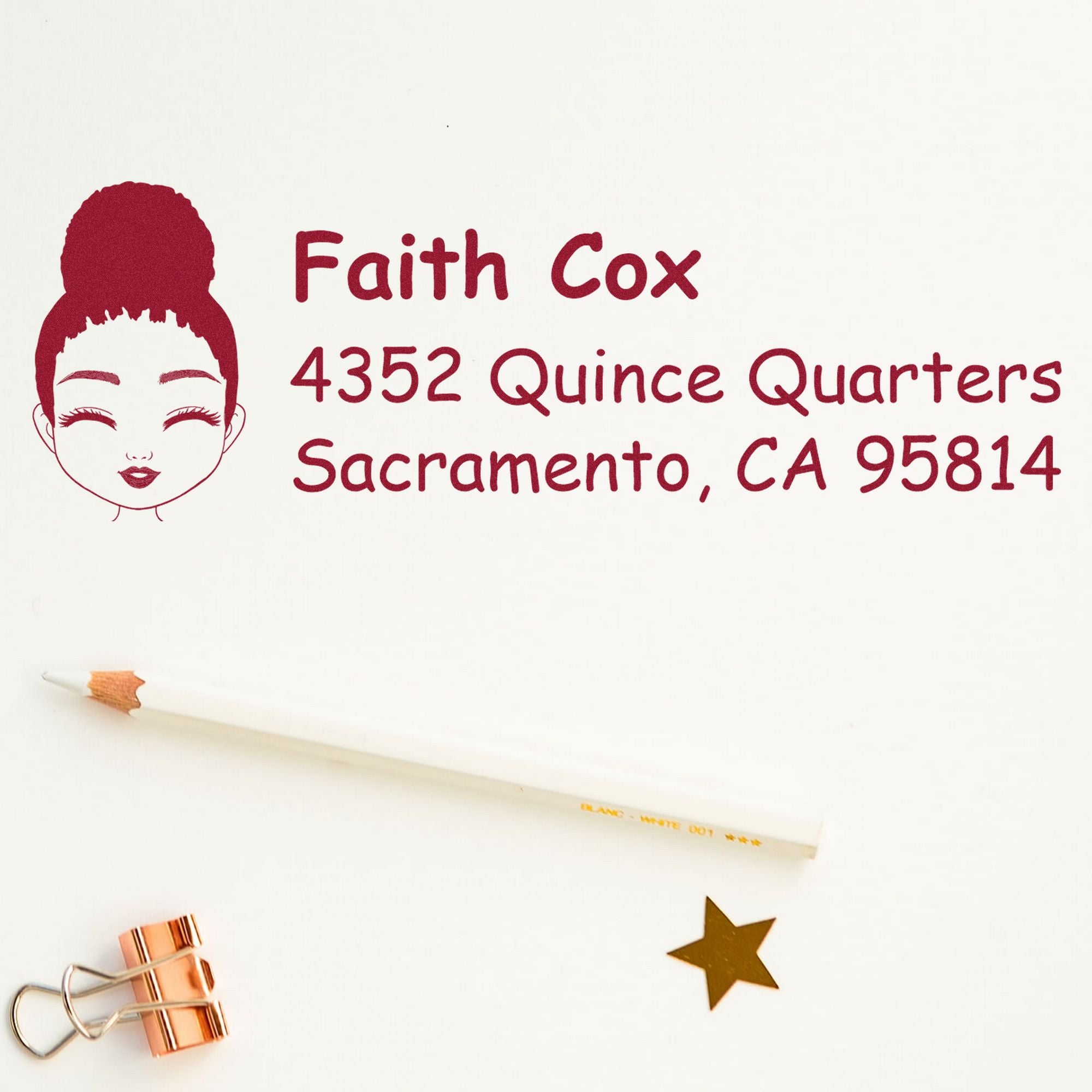 Wood Handle Ms Faith Bitmoji Address Stamp