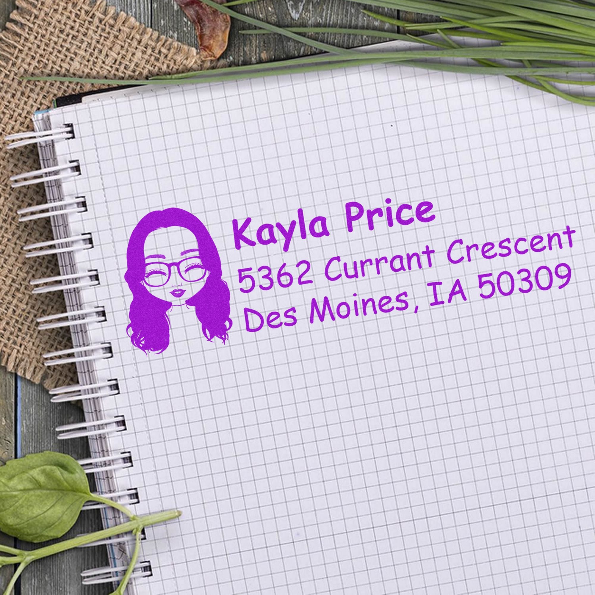 Wood Handle Ms Kayla Bitmoji Address Stamp