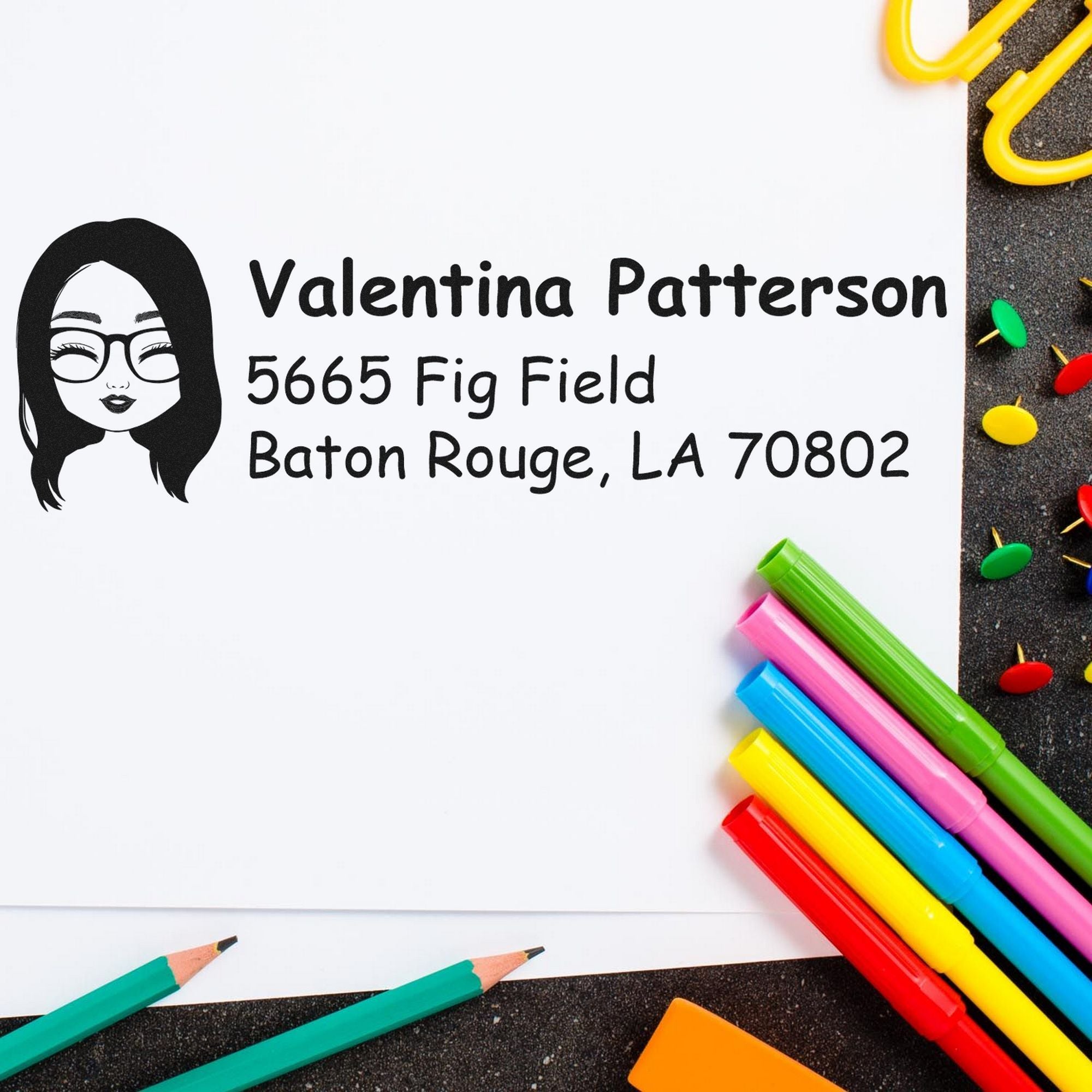 Wood Handle Ms Valentina Bitmoji Address Stamp