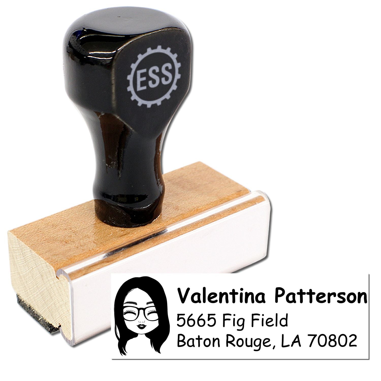 Wood Handle Ms Valentina Bitmoji Address Stamp