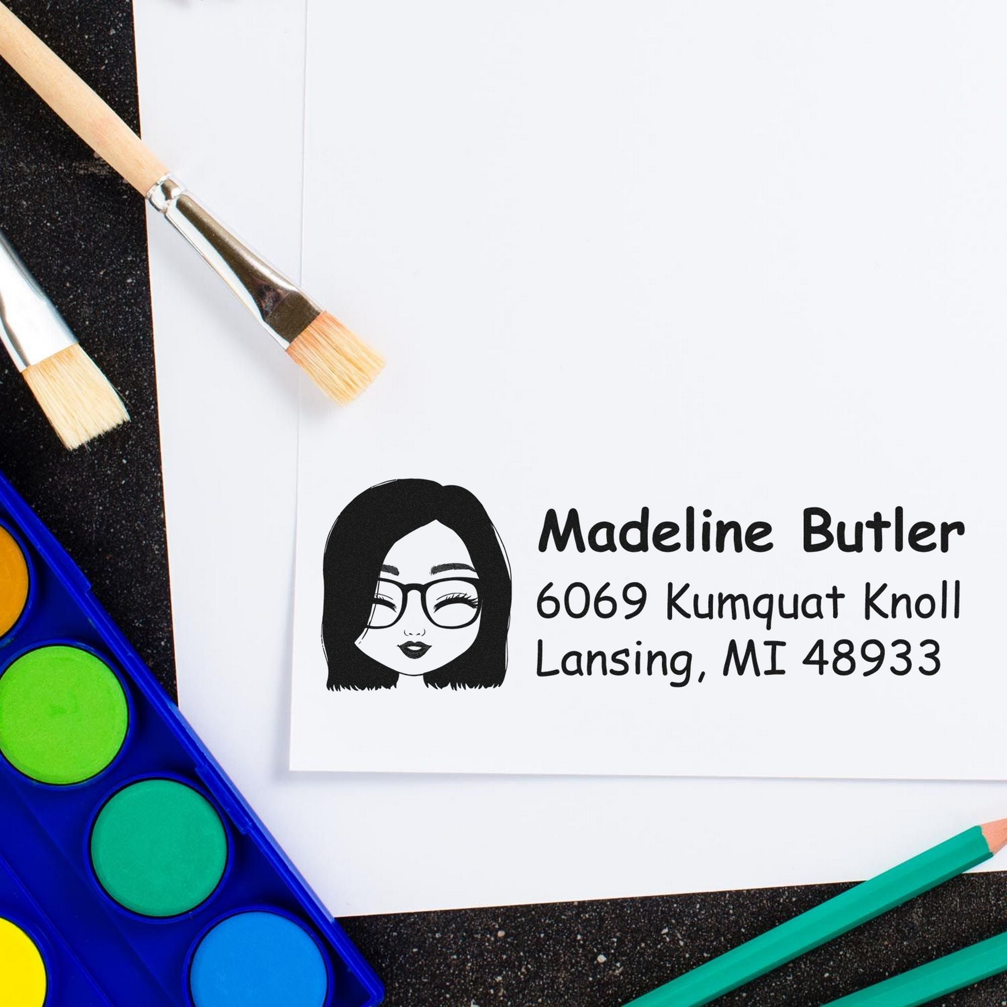 Wood Handle Ms Madeline Bitmoji Address Stamp