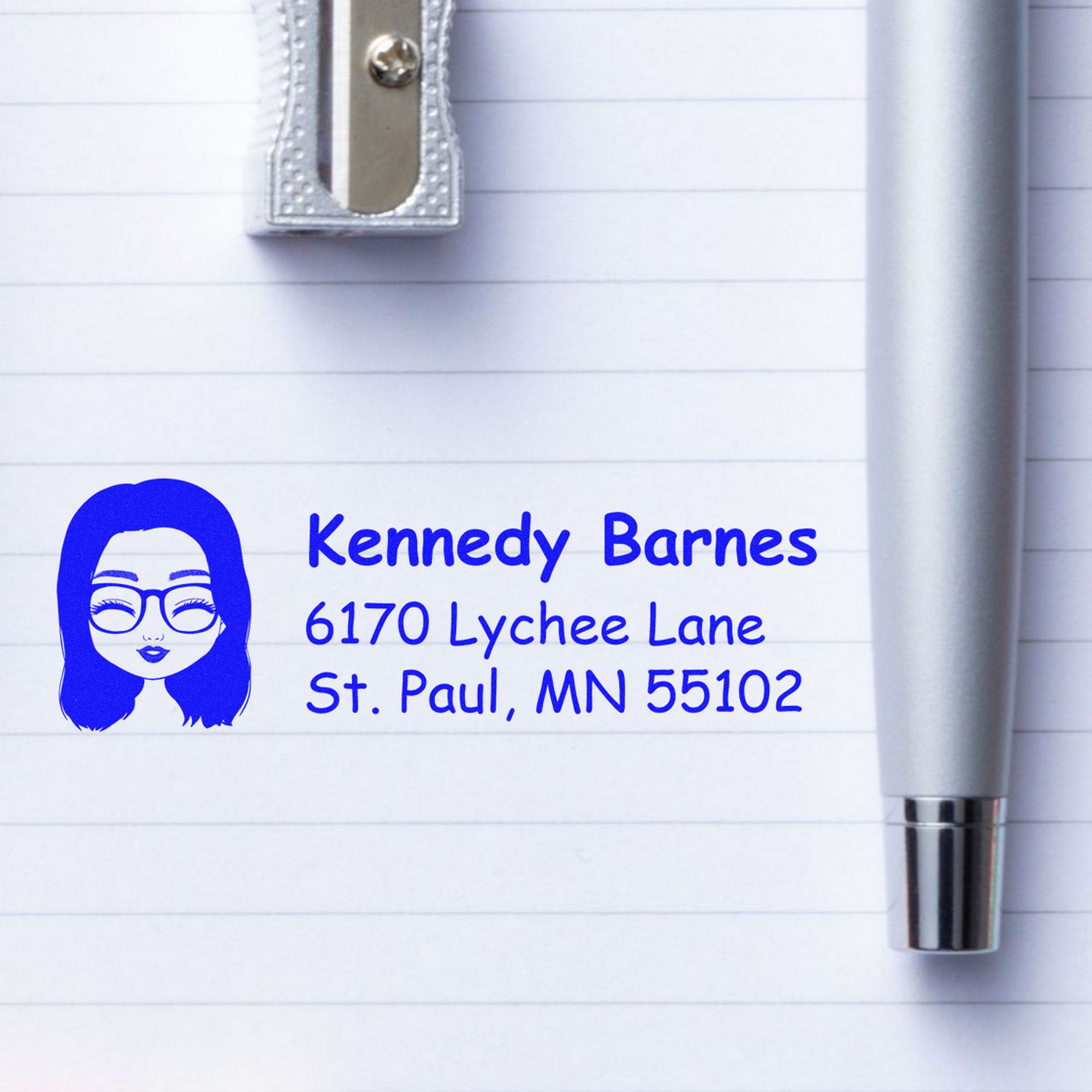 Wood Handle Ms Kennedy Bitmoji Address Stamp