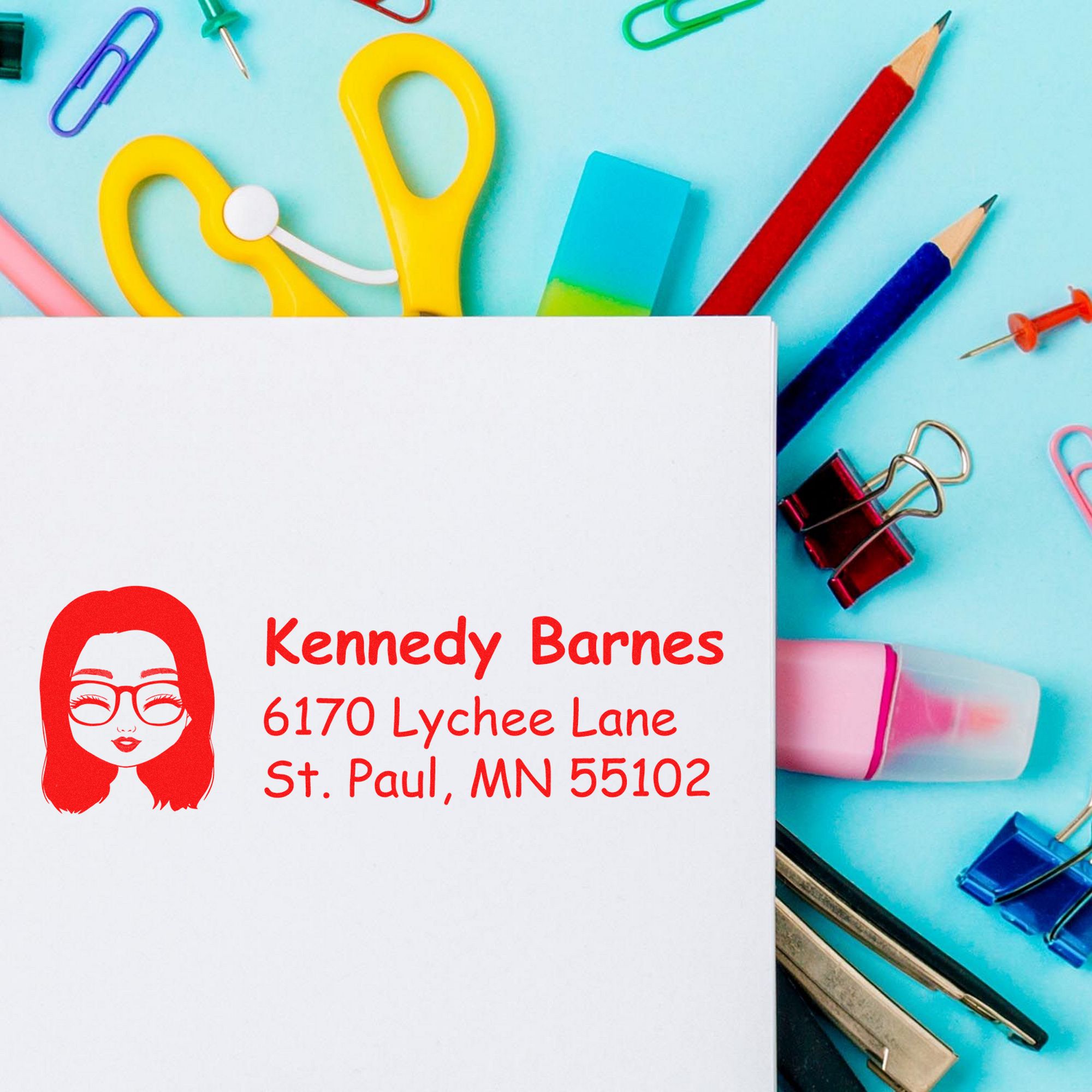 Ms Kennedy Bitmoji Self-Inking Home Address Stamp