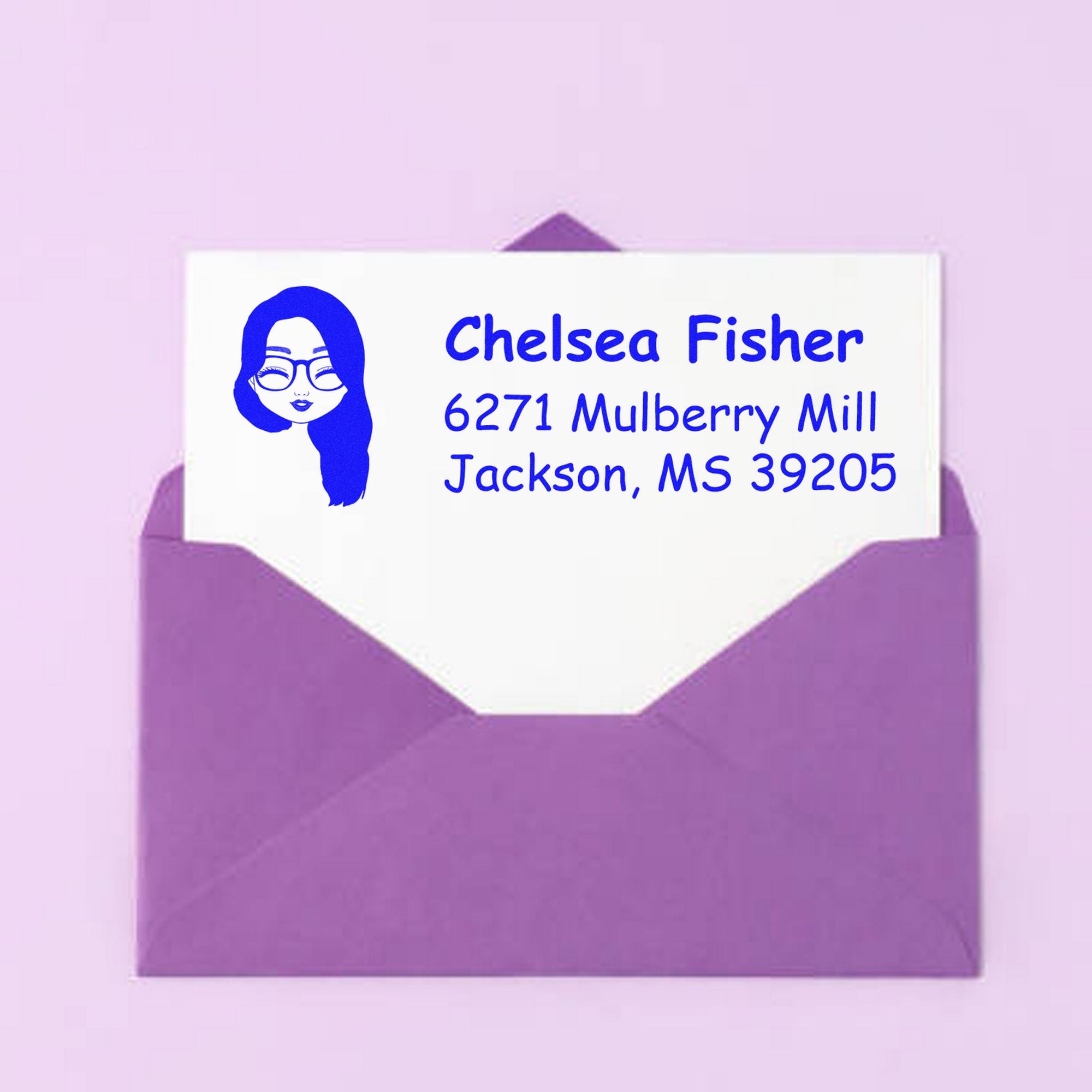 Wood Handle Ms Chelsea Bitmoji Address Stamp