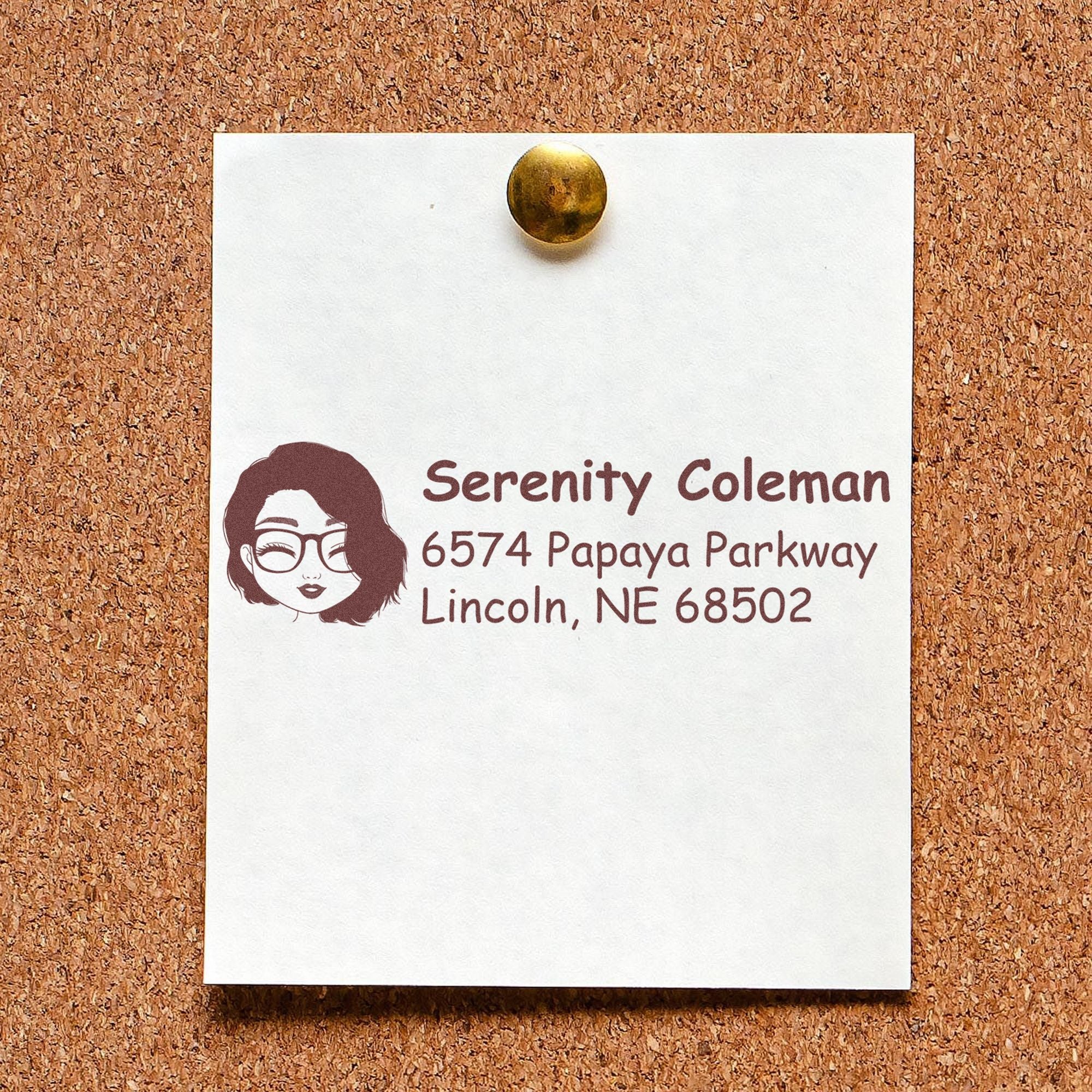 Wood Handle Ms Serenity Bitmoji Address Stamp