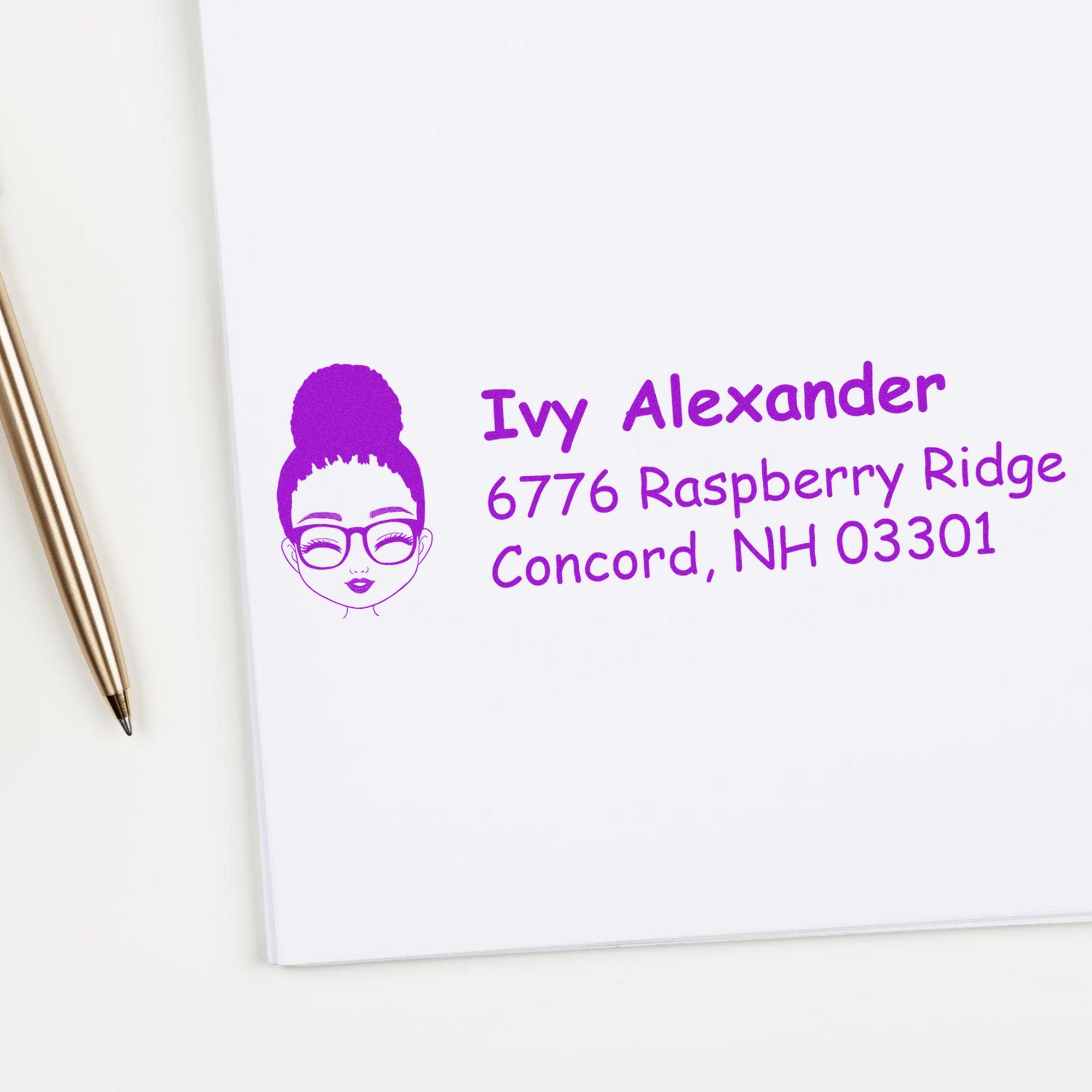 Wood Handle Ms Ivy Bitmoji Address Stamp