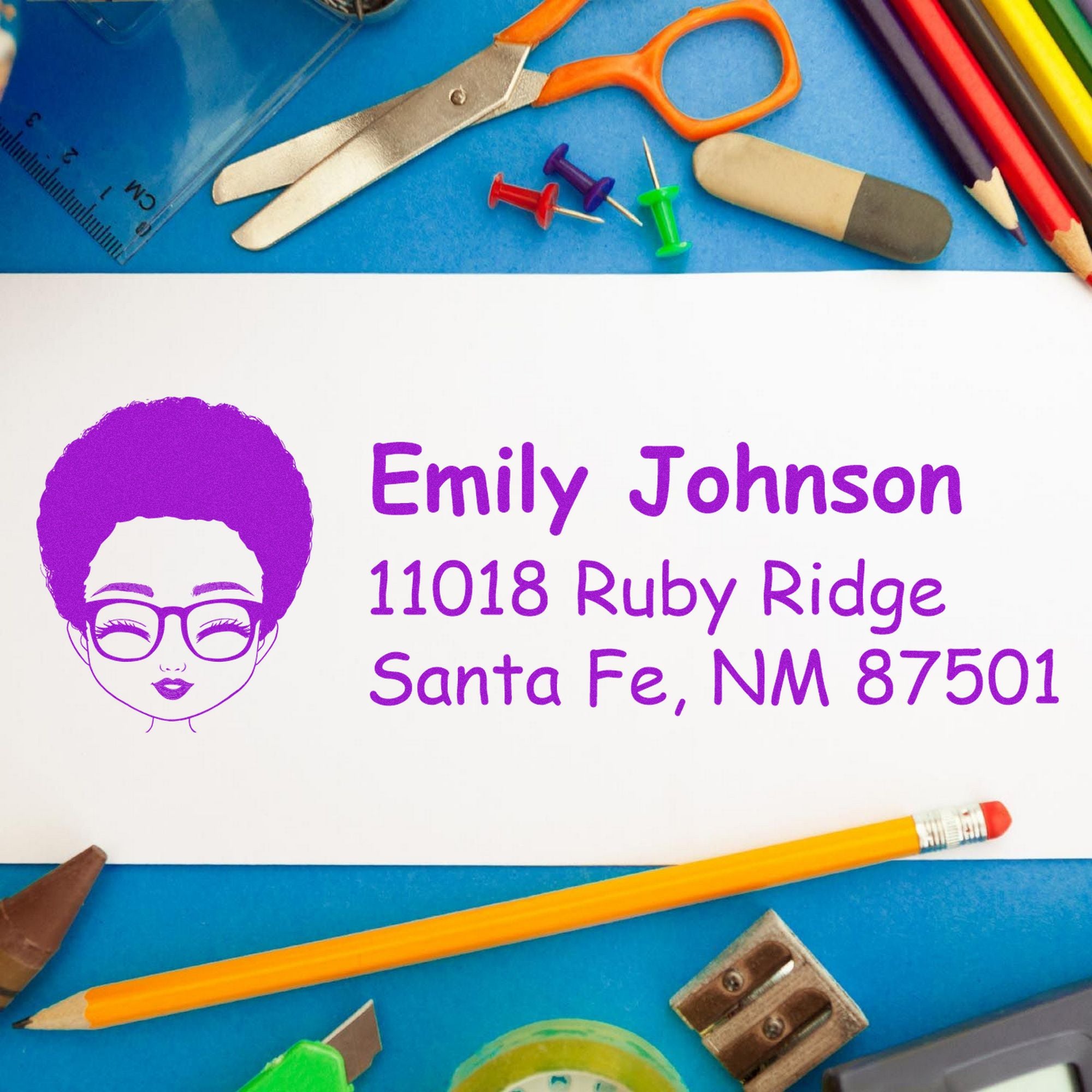 Wood Handle Ms Emily Bitmoji Address Stamp