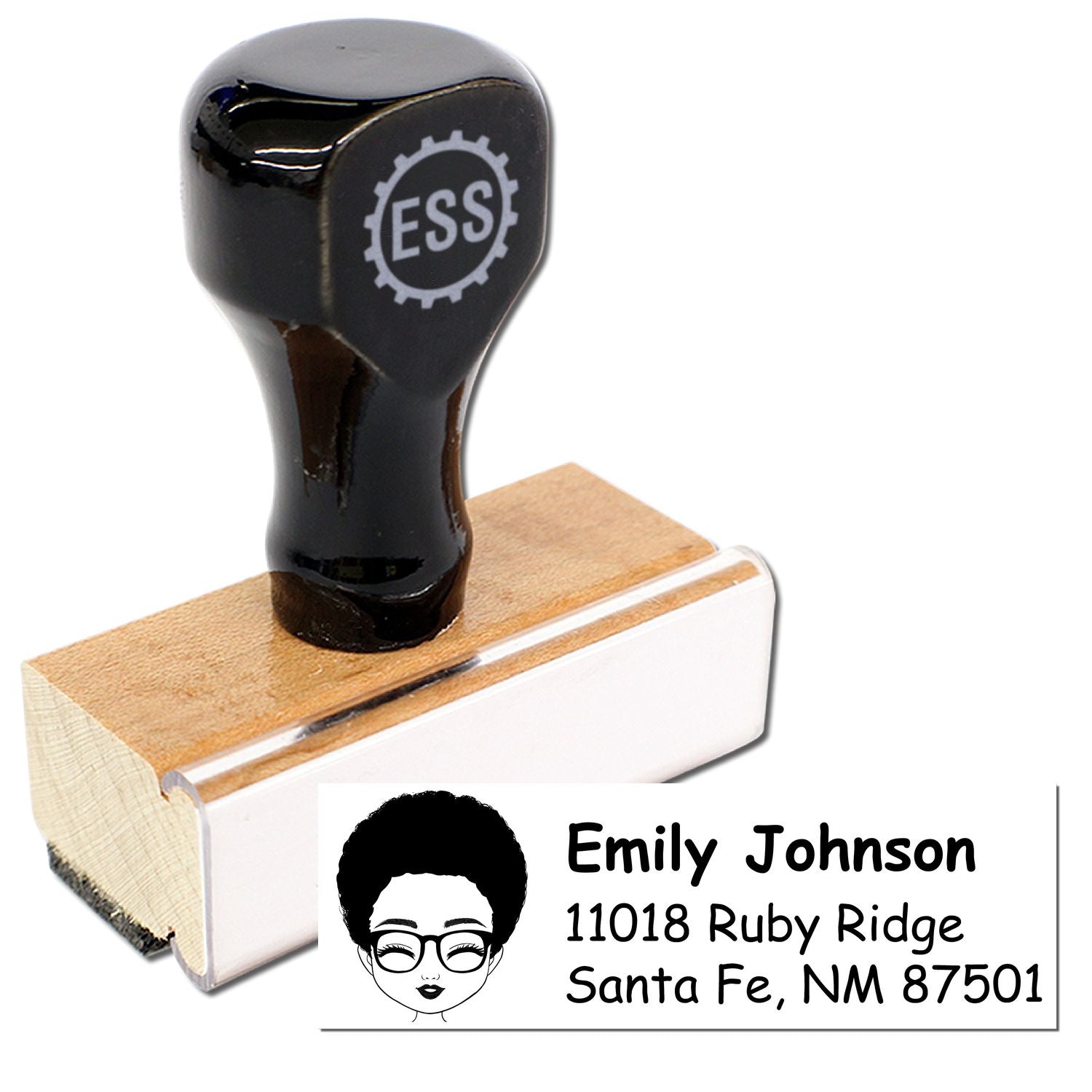 Wood Handle Ms Emily Bitmoji Address Stamp