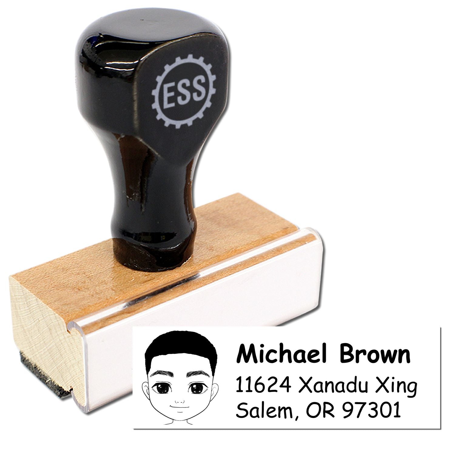 Wood Handle Mr Michael Bitmoji Address Stamp