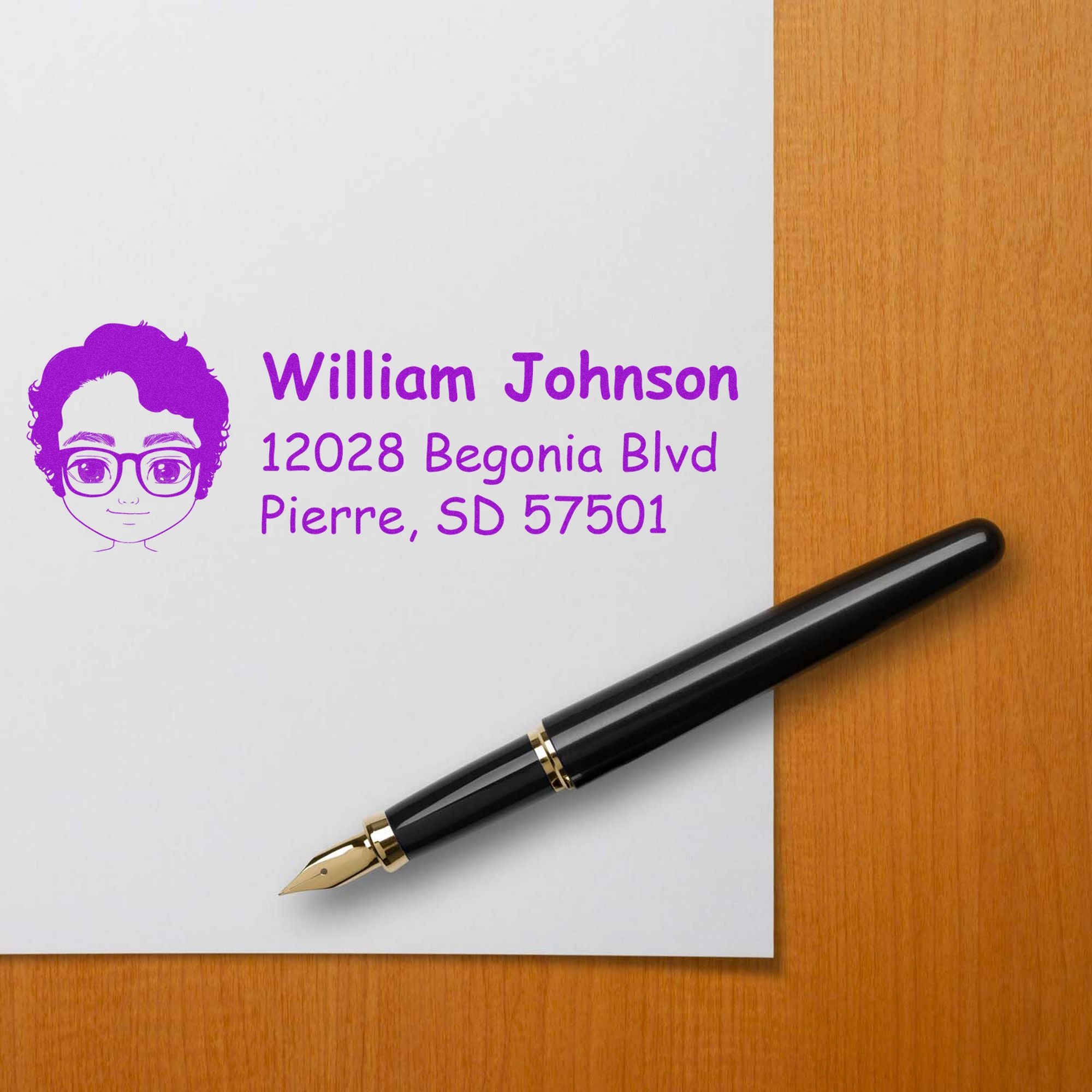 Wood Handle Mr William Bitmoji Address Stamp