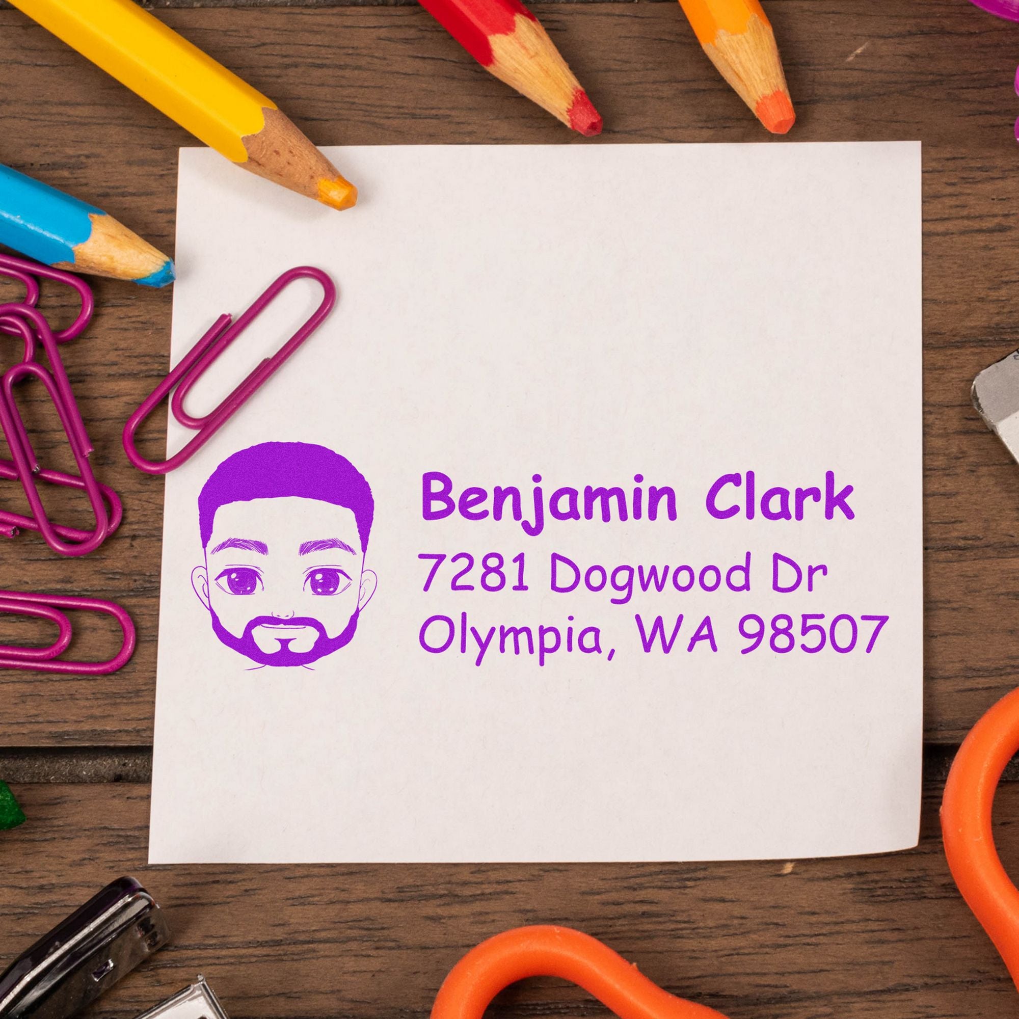 Wood Handle Mr Benjamin Bitmoji Address Stamp