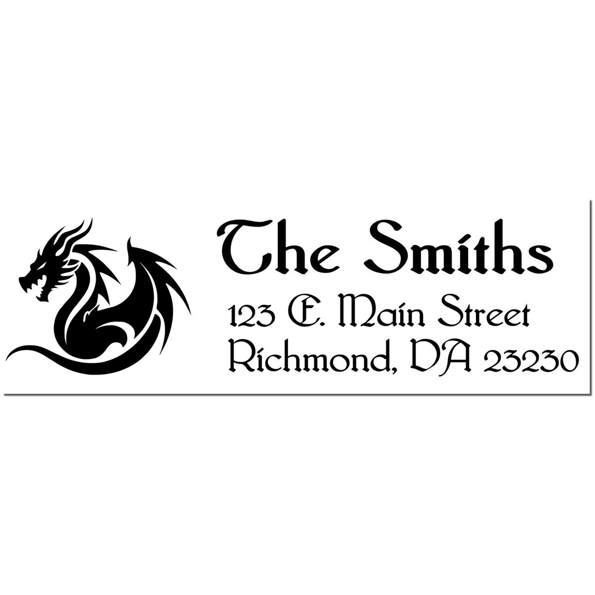 Black custom stamp and seal design with dragon logo for The Smiths, 123 E. Main Street, Richmond, VA 23230