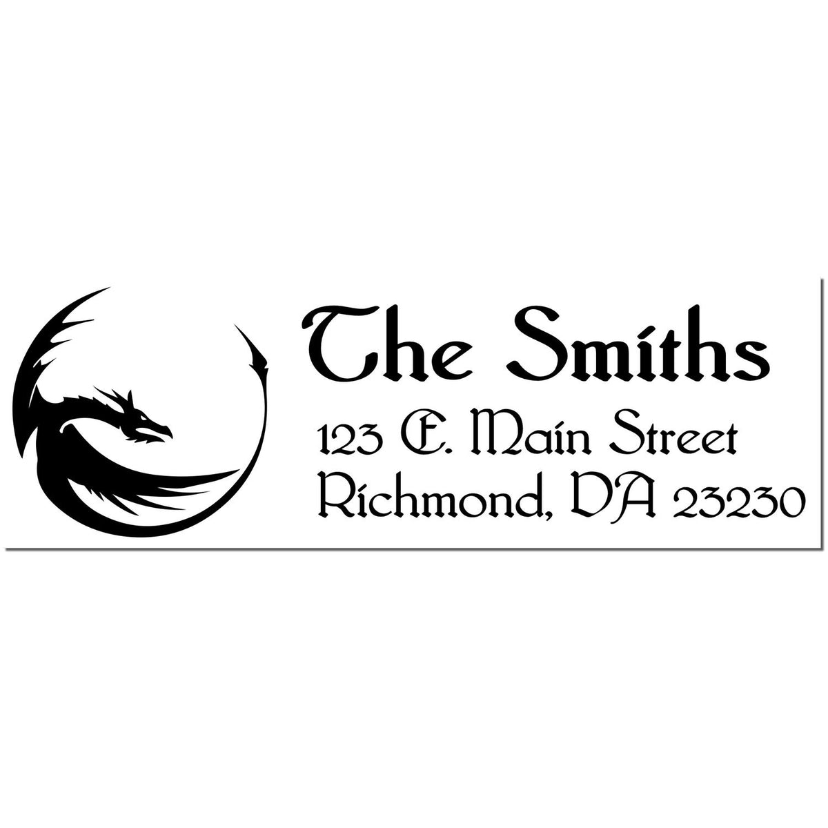 Black business stamp and seal with dragon logo, The Smiths, and Richmond, VA address
