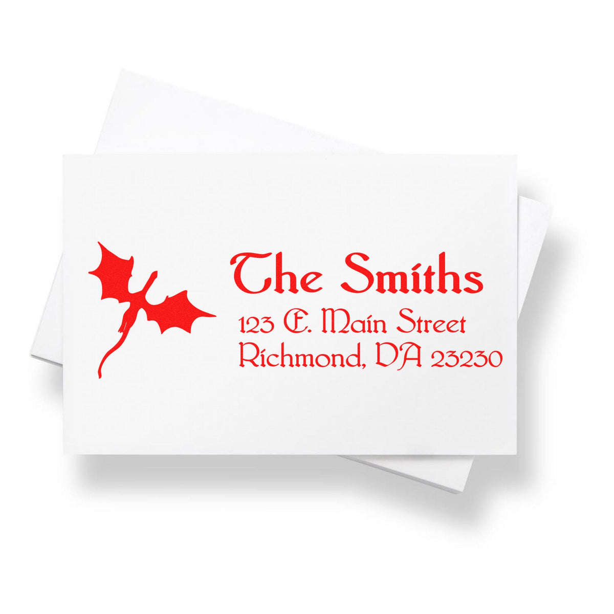 White envelopes with a red custom stamp and seal for The Smiths, featuring a decorative logo and Richmond, VA address.