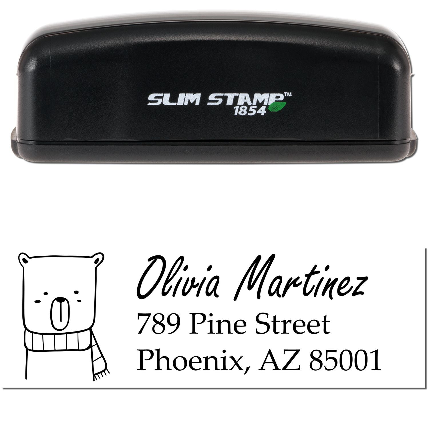 Slim Pre-Inked Snuggly Bear Personalized Address Label Stamp