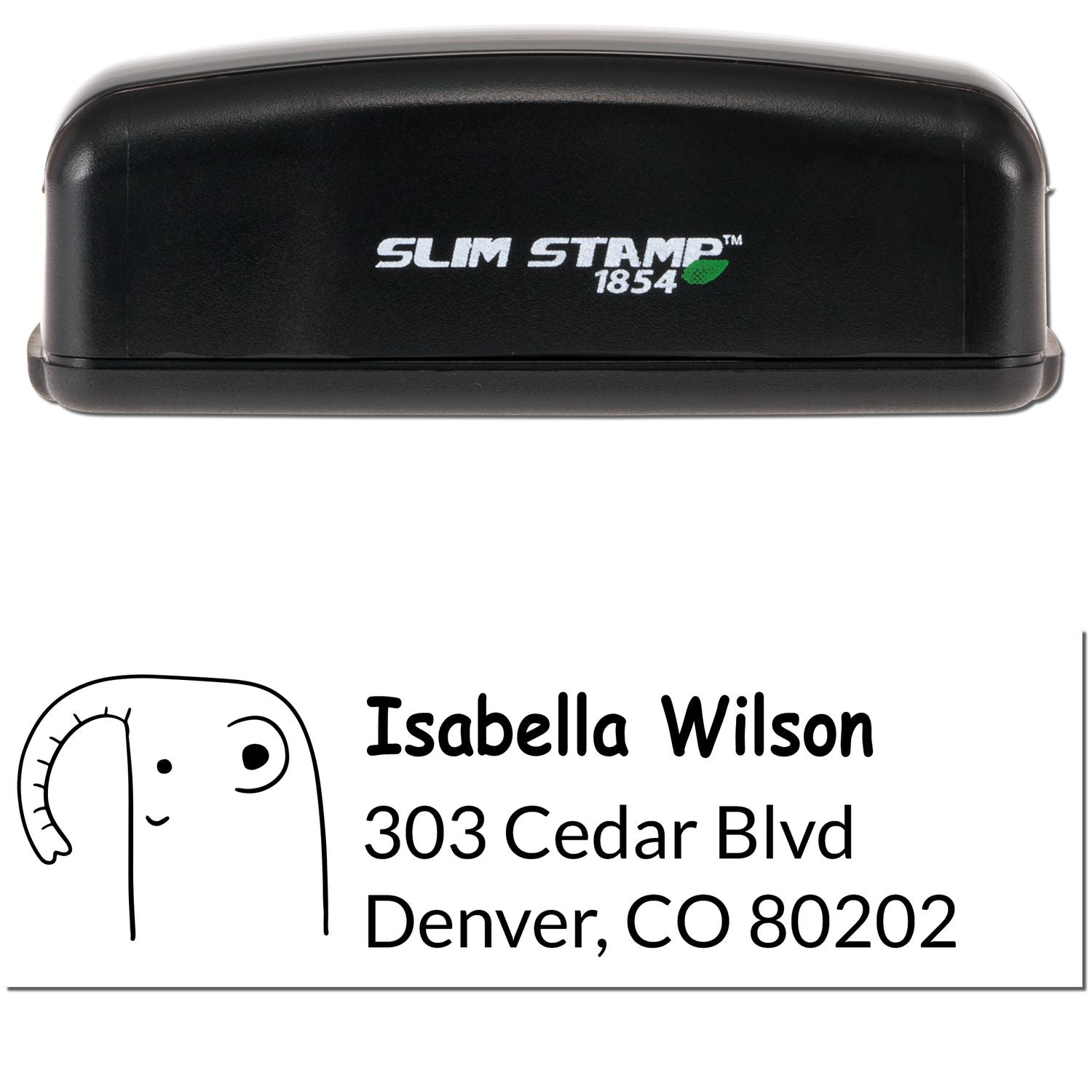 Slim Pre-Inked Endearing Elephant Custom Name and Address Stamp