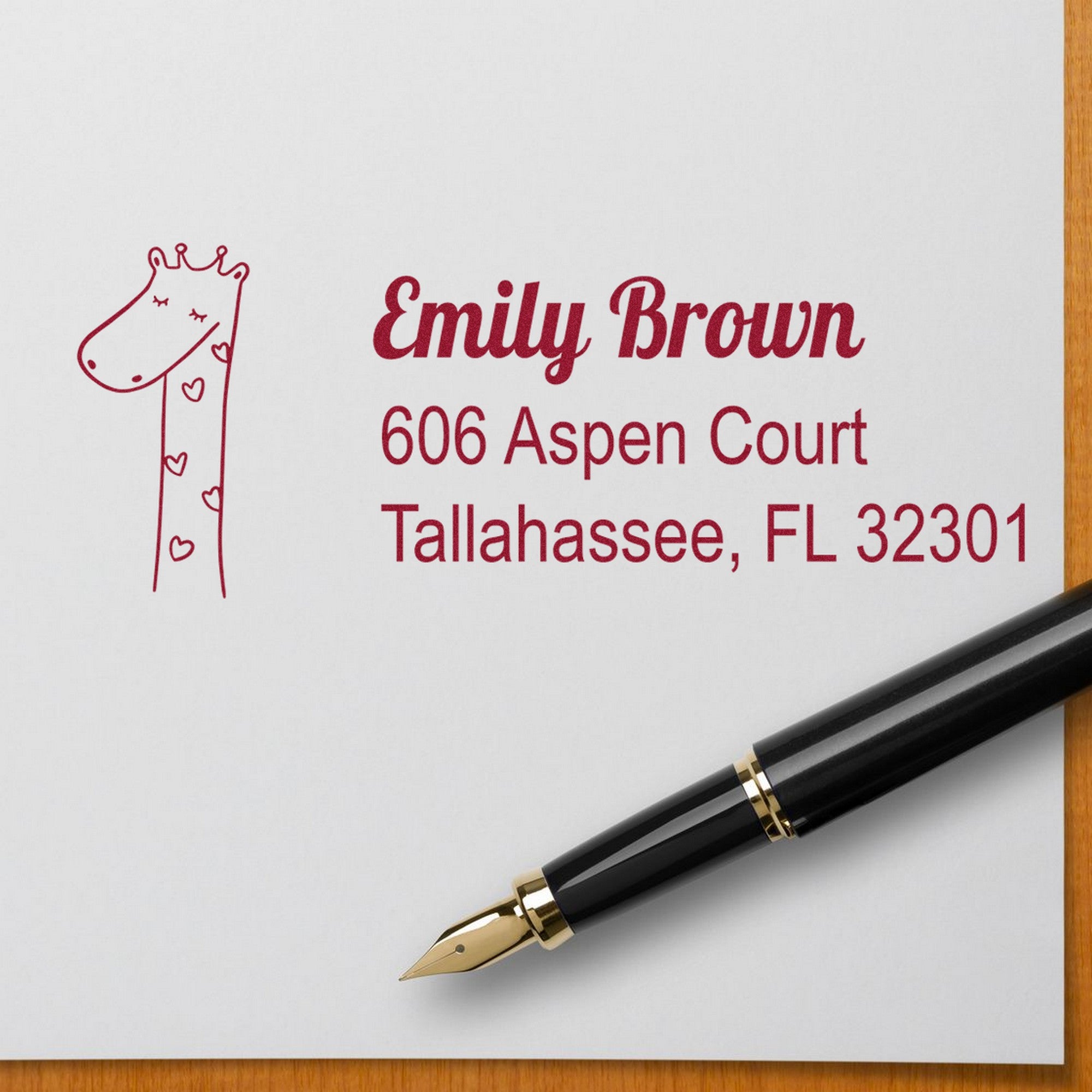 Wood Handle Lovely Giraffe Personalized Mail Address Rubber Stamp