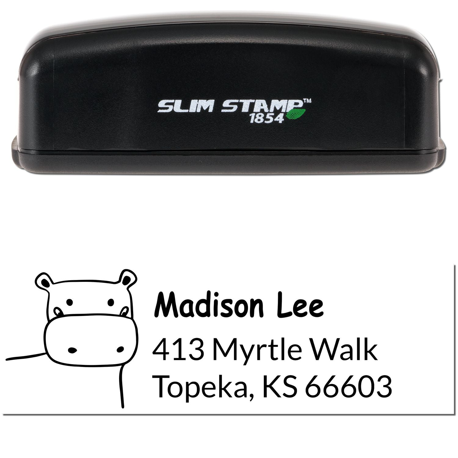 Slim Pre-Inked Happy Hippo Customized Address Stamp