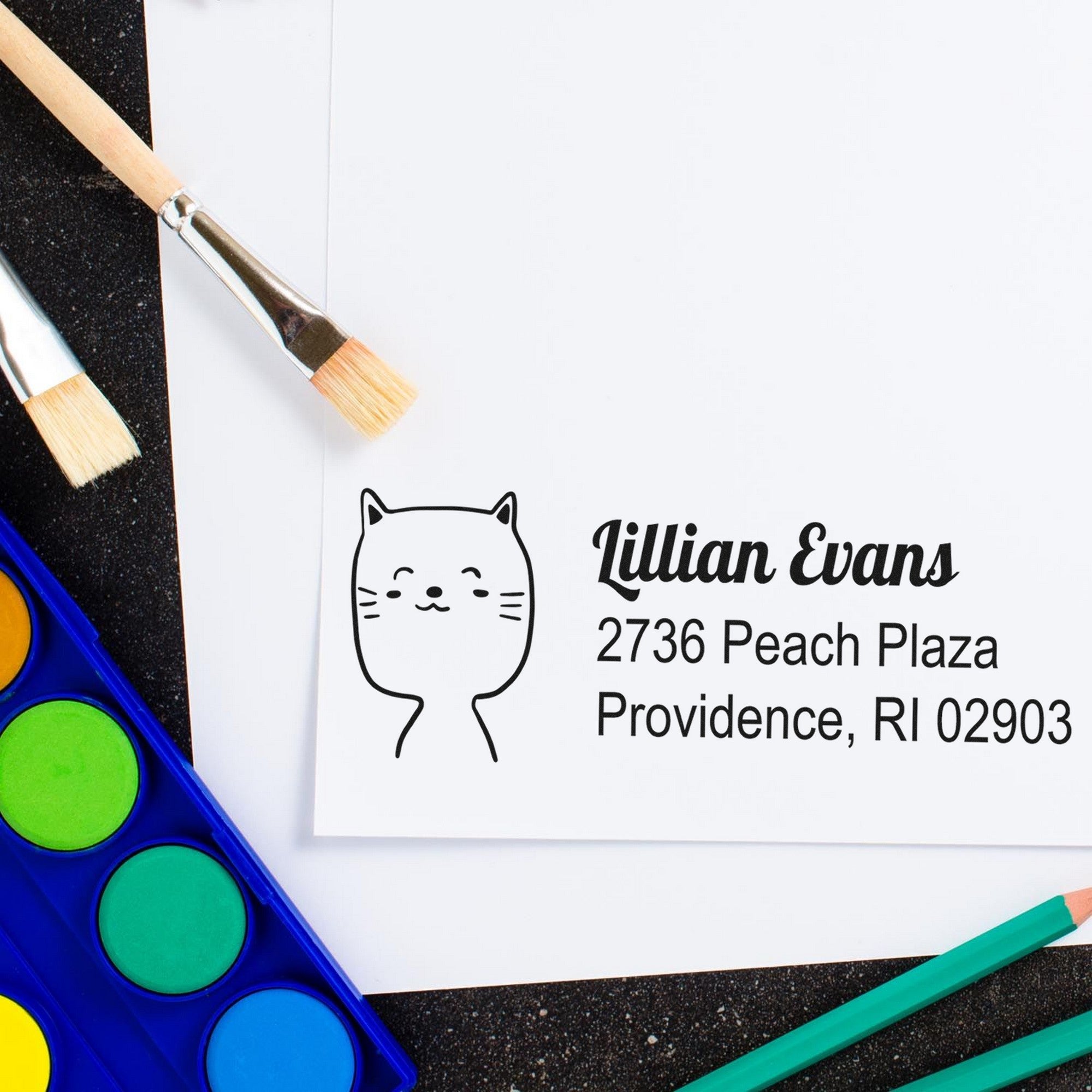 Happy Cat Custom Home Address Self-Inking Stamp