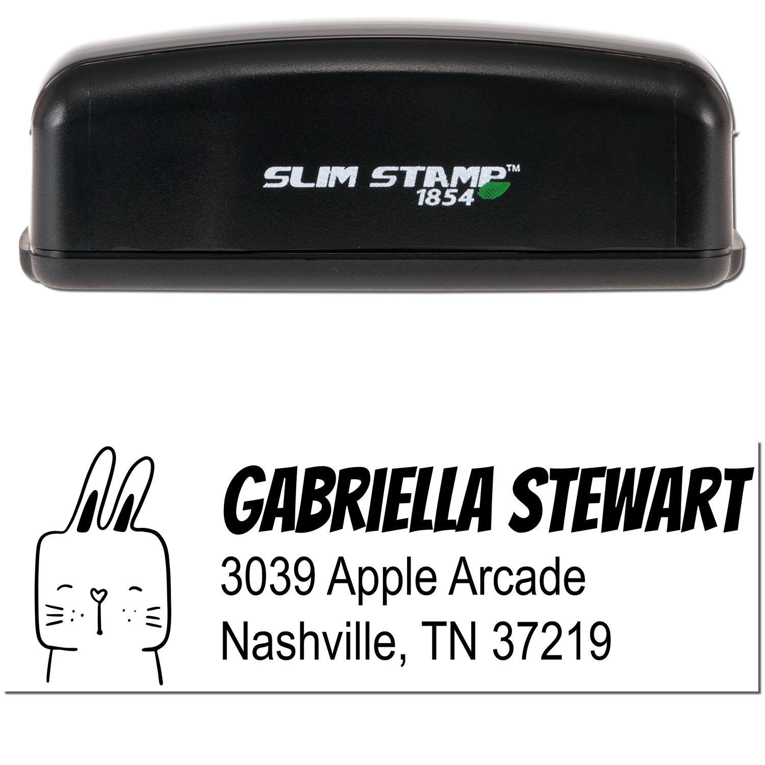 Slim Pre-Inked Fuzzy Rabbit Customize Name and Address Stamp