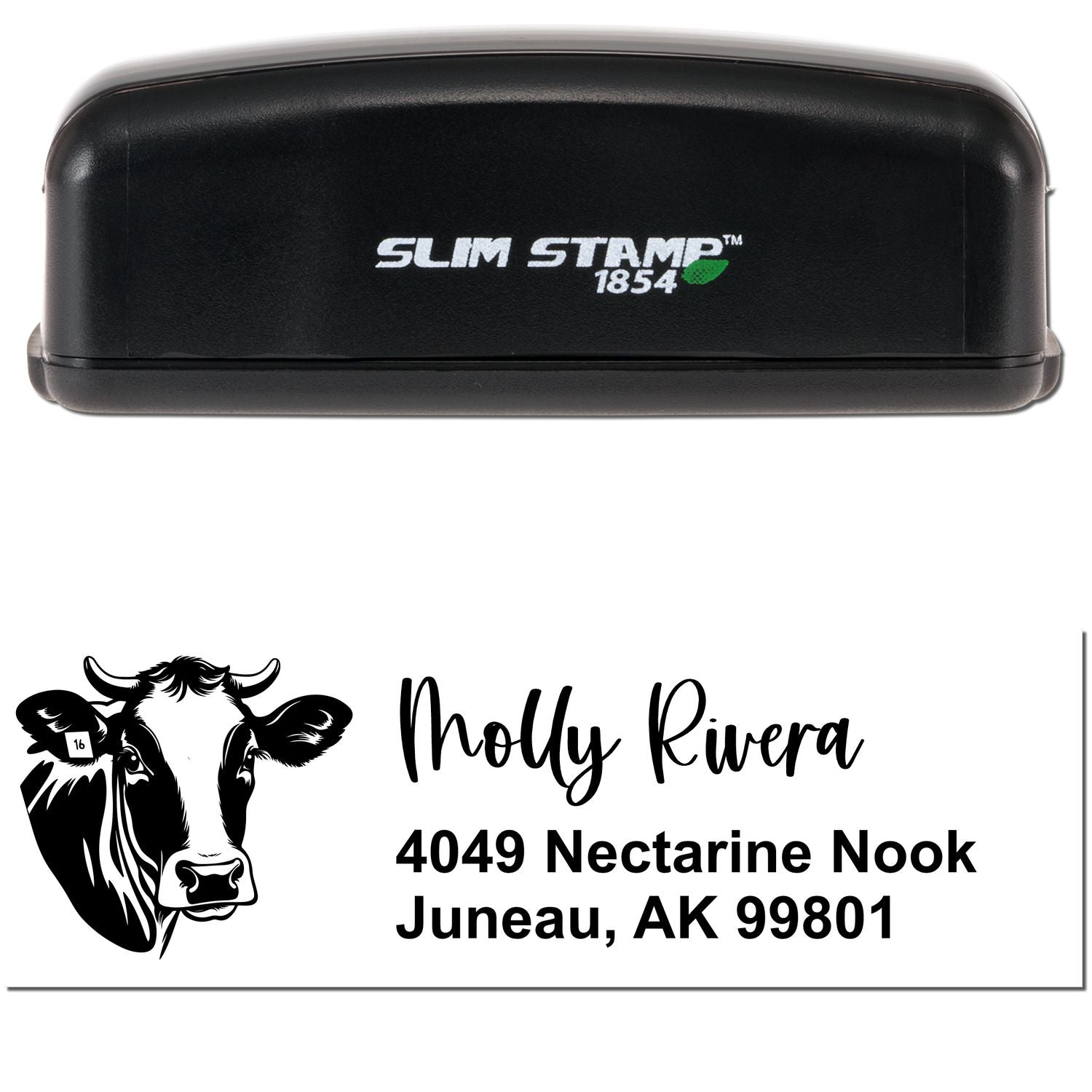 Slim Pre-Inked Serene Cow Customized New Address Stamp