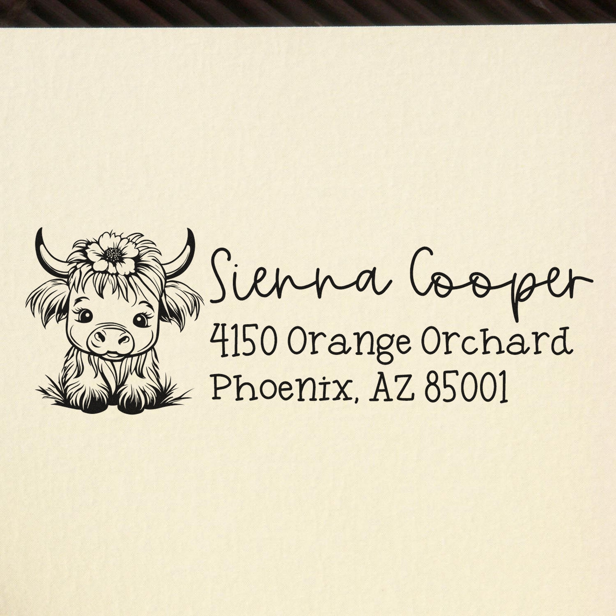 Shaggy Cow Personalized Return Address Rubber Stamp