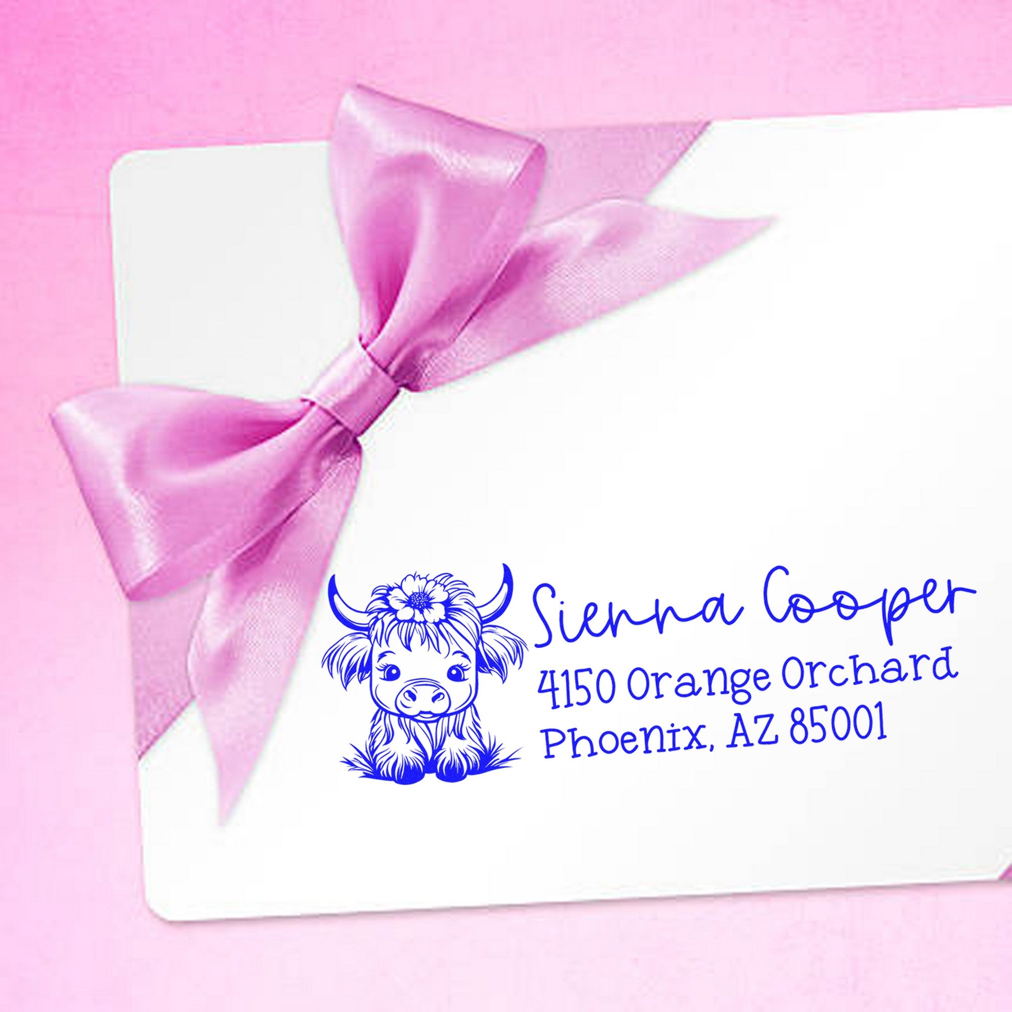 Shaggy Cow Personalized Return Address Rubber Stamp