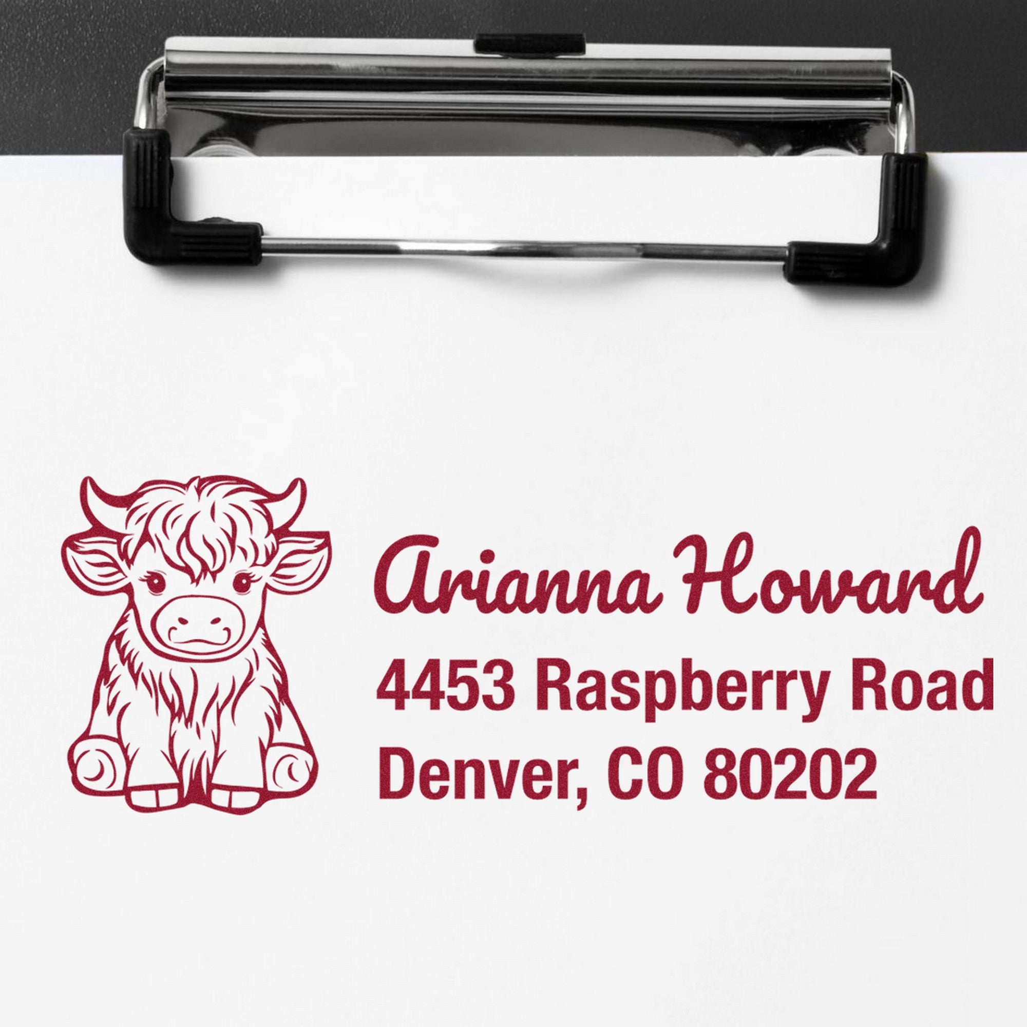 Self-Inking Rustic Cow Handmade Mailing Stamp