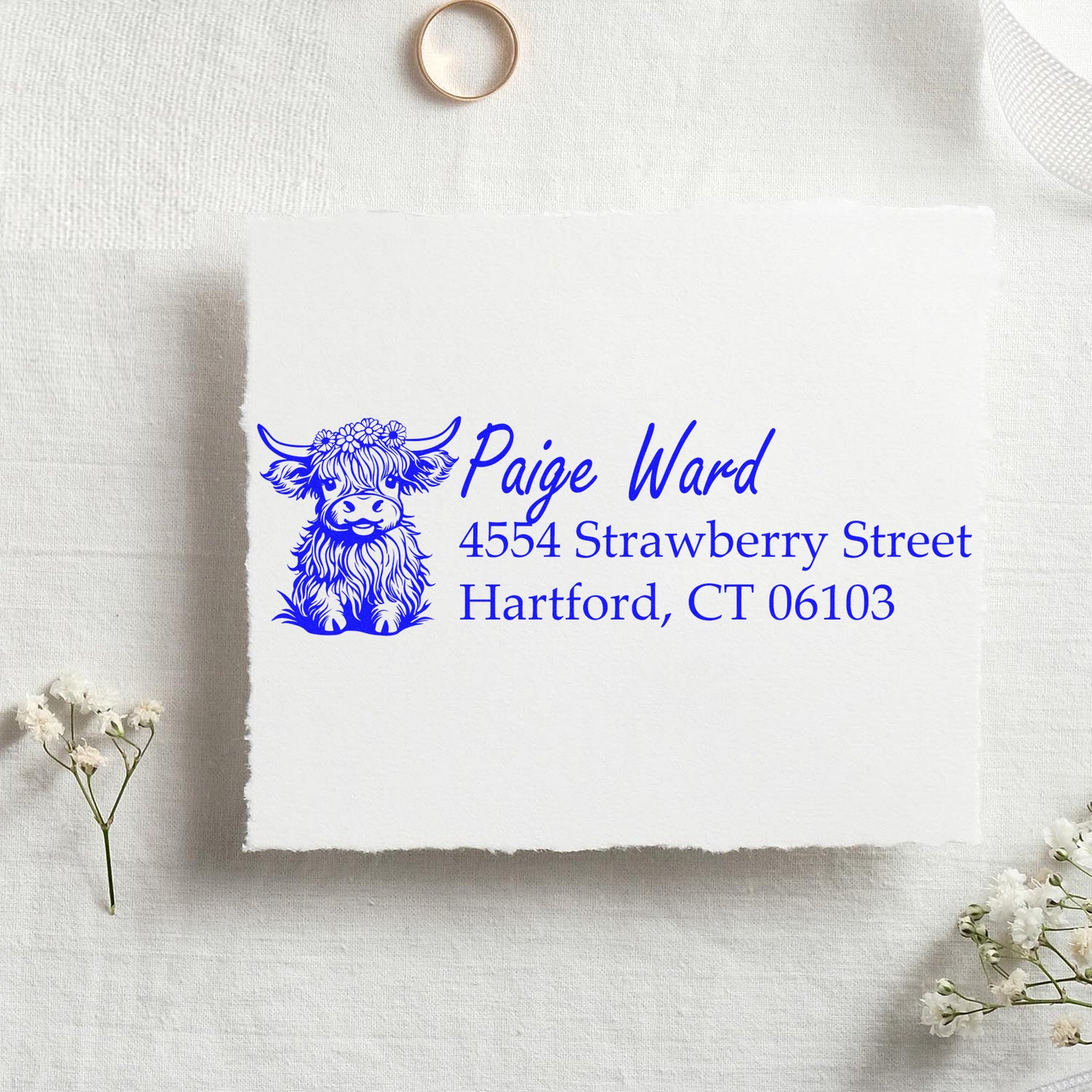 Fluffy Cow Personalized Home Address Rubber Stamp