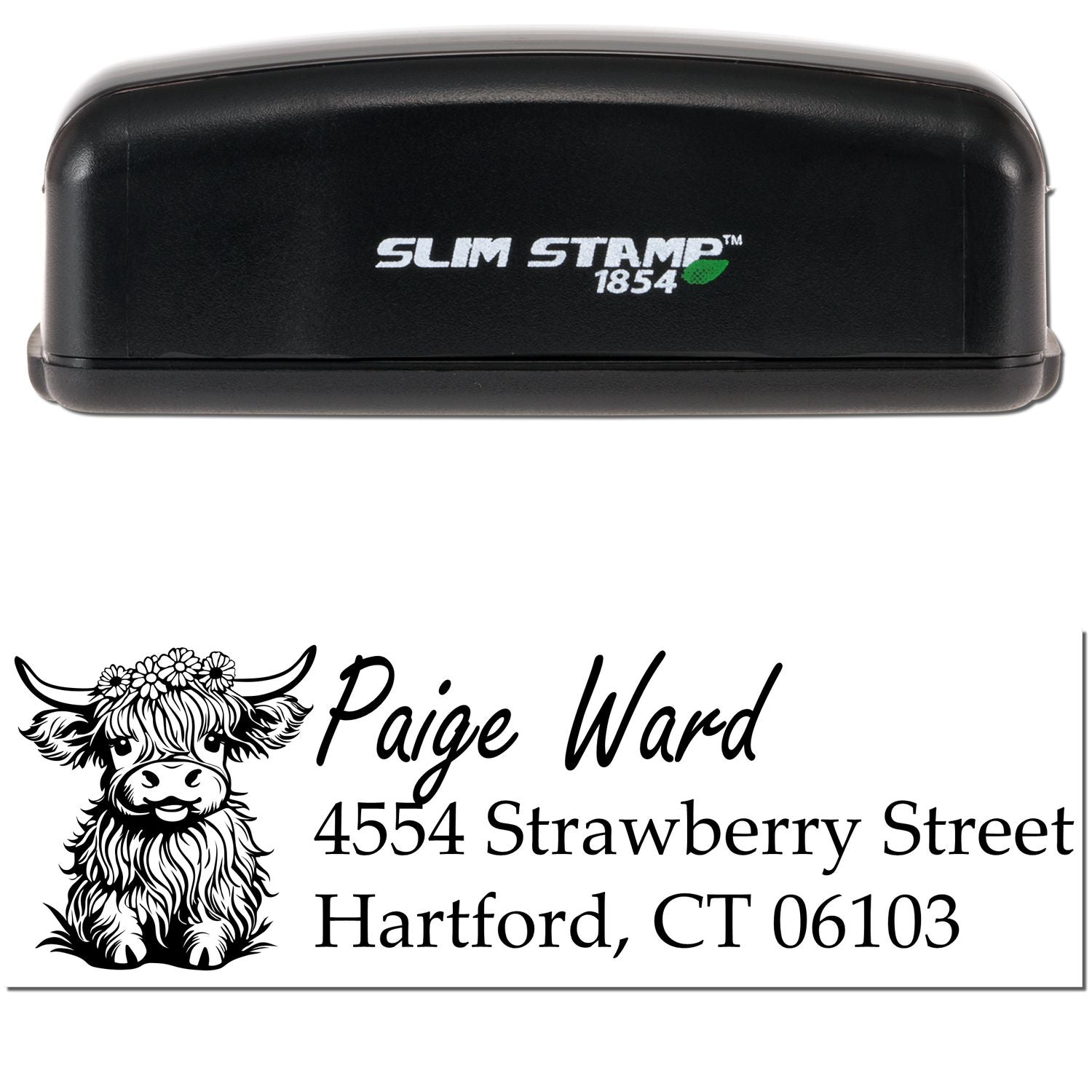 Slim Pre-Inked Fluffy Cow Handmade Name and Address Stamp