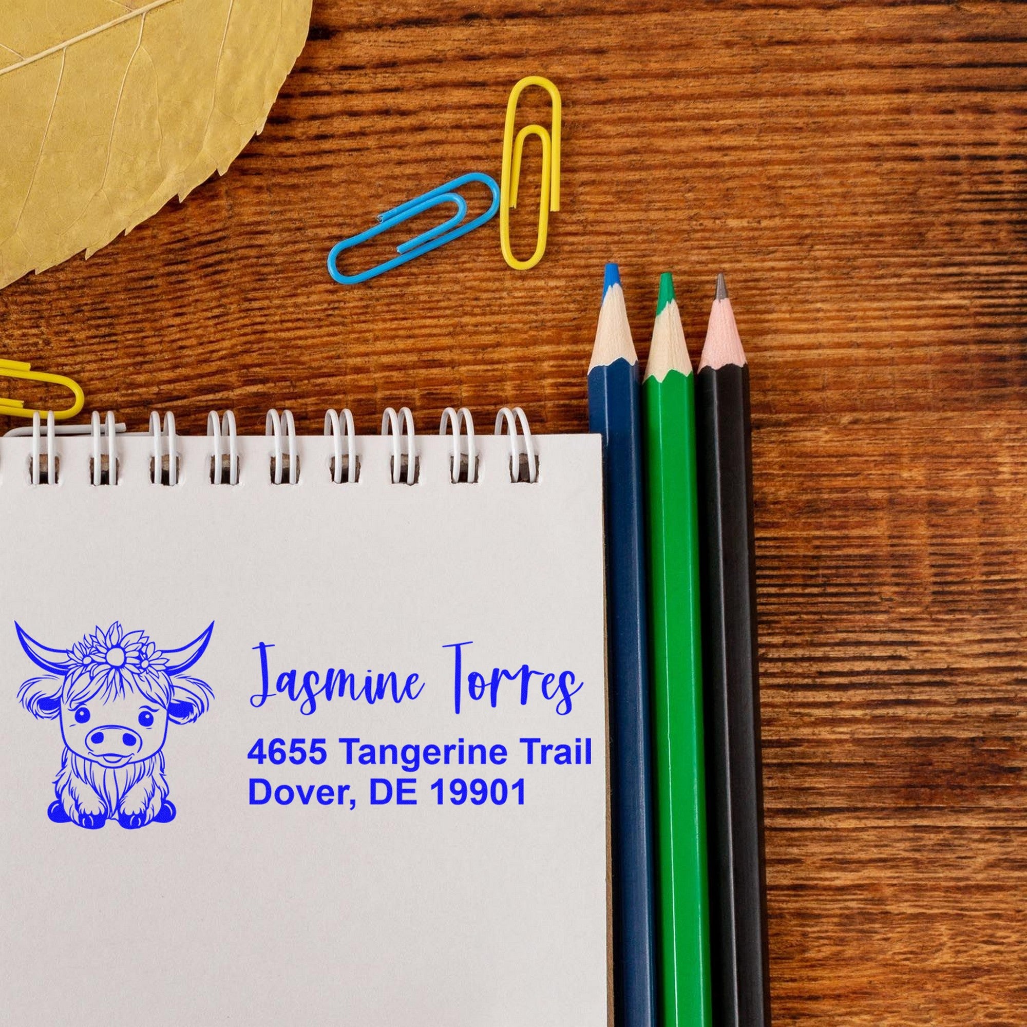 Self-Inking Gentle Cow Handmade Home Address Stamp