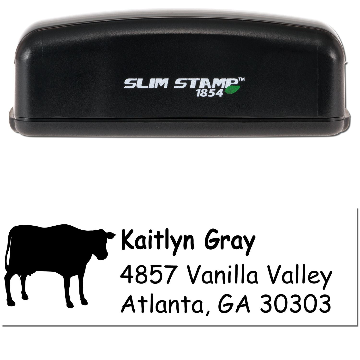 Slim Pre-Inked Stoic Steer Handmade Home Address Stamp