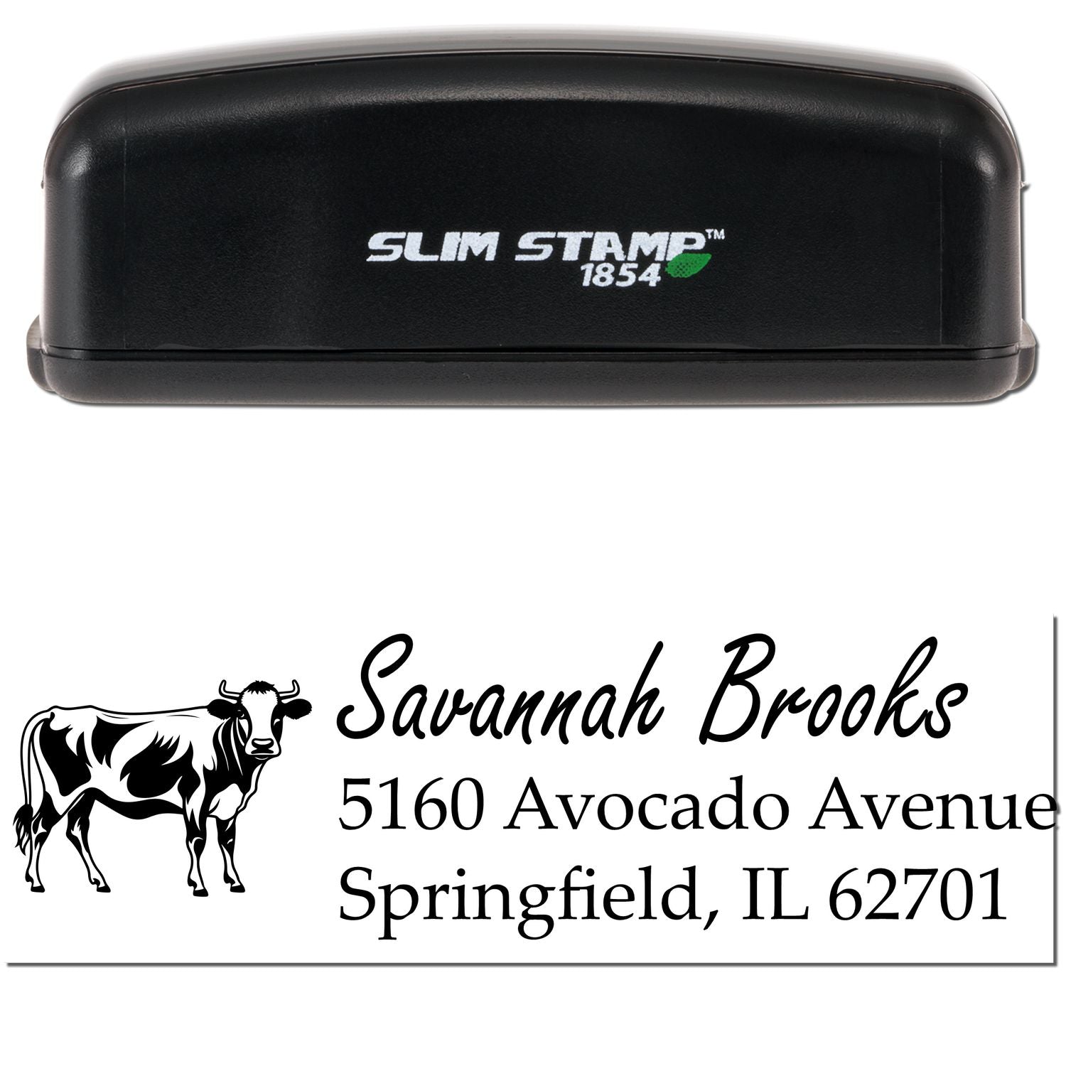 Slim Pre-Inked Hardy Cow Handmade Mail Address Stamp