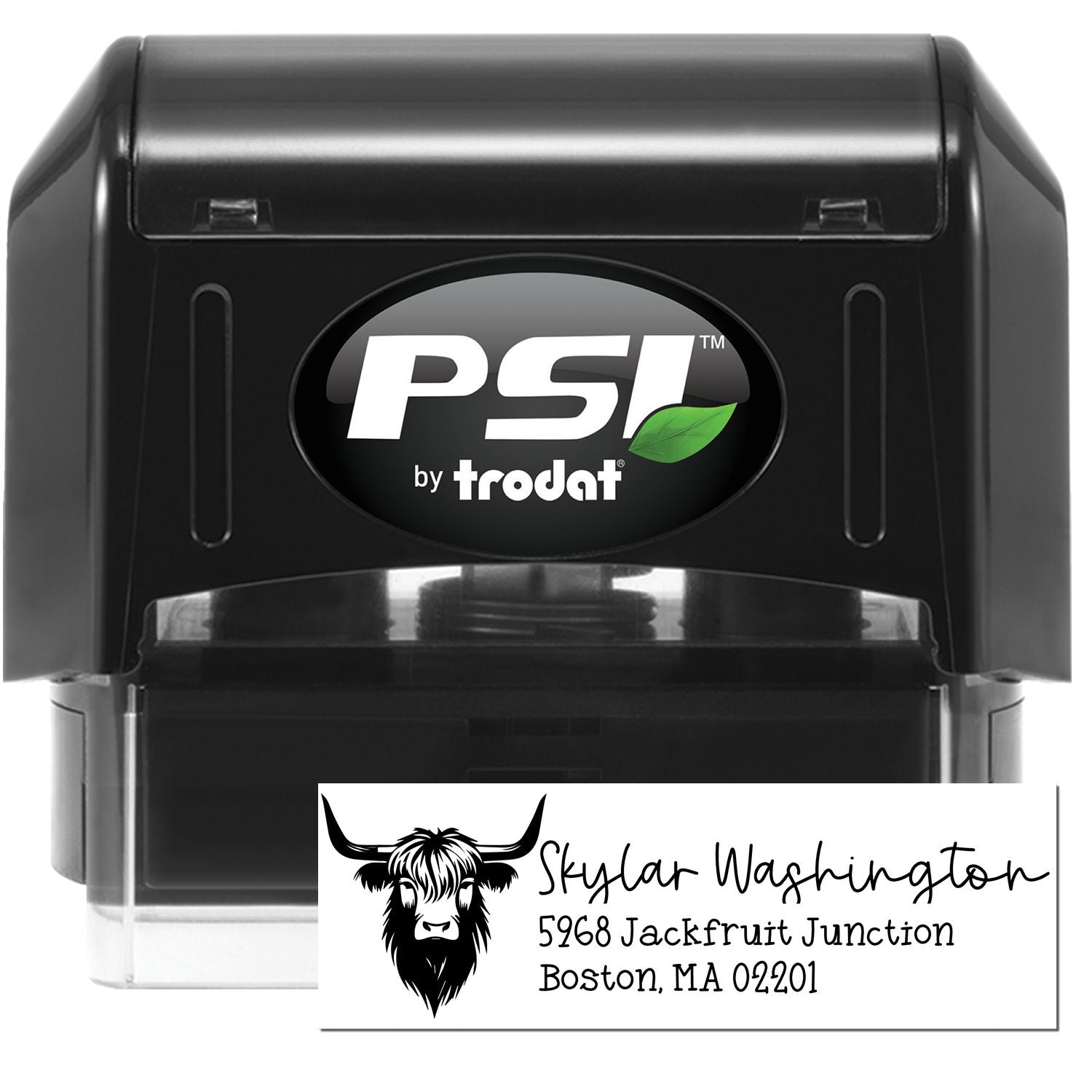 PSI Bright Eyed Cow Custom Home Address Pre-Inked Stamp