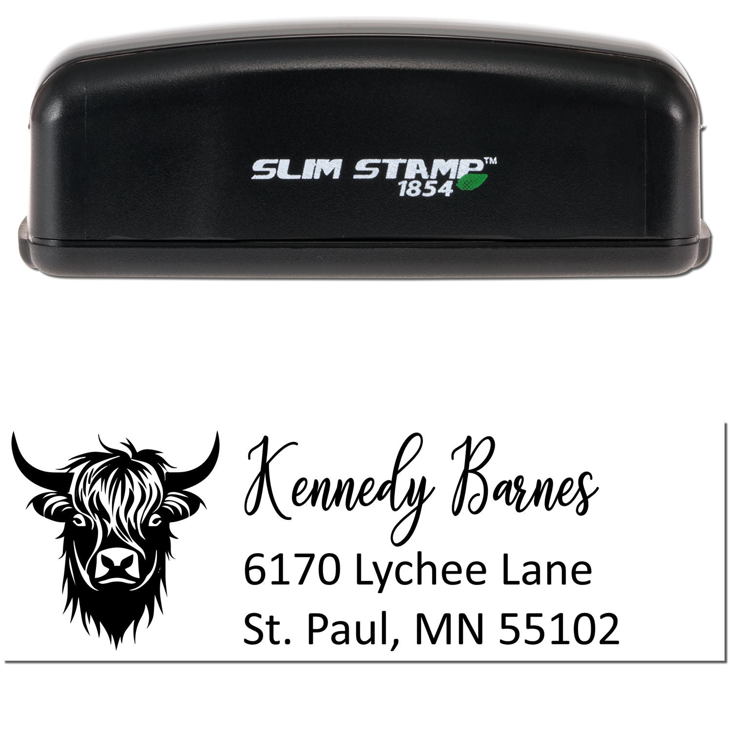 Slim Pre-Inked Camouflaged Highland Cow Customize Address Return Stamp