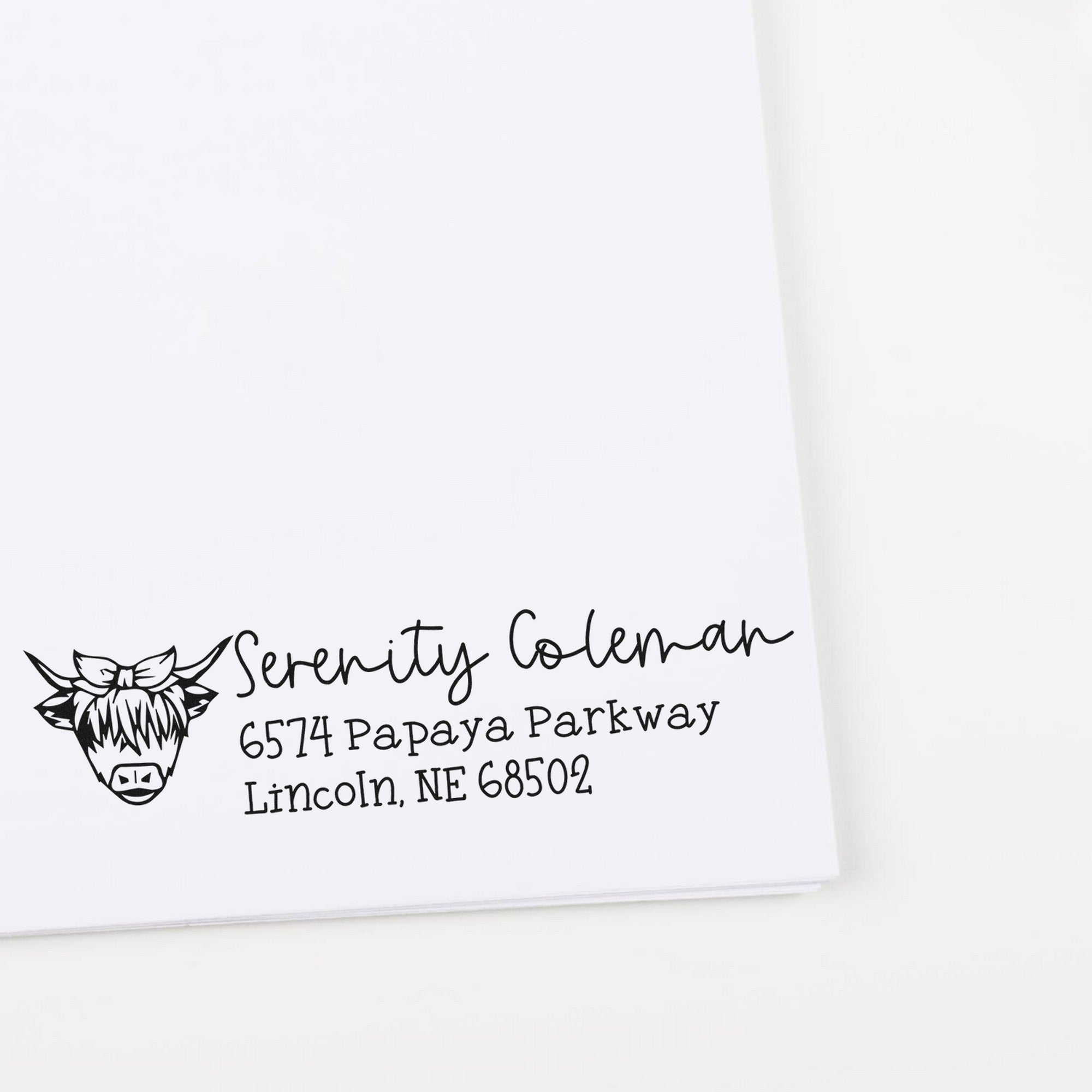 Self-Inking Lazy Highland Cow Customizable Address Stamp